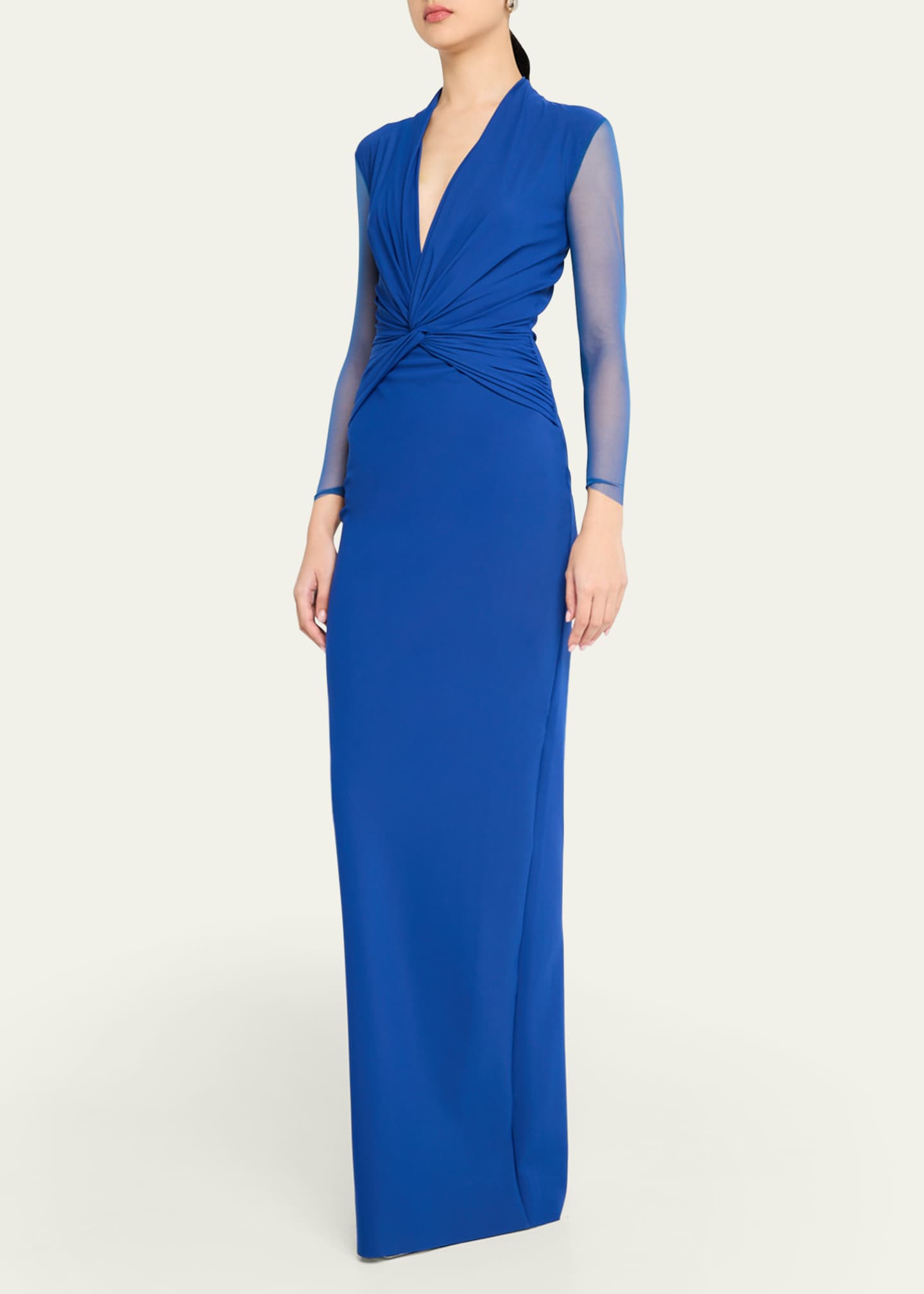 Lalia Twist-Front Illusion Column Gown