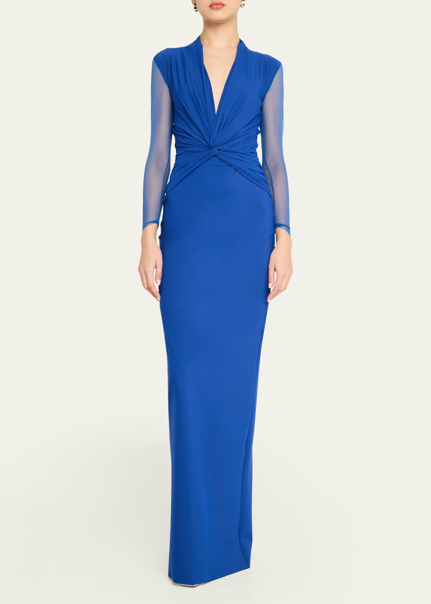 Lalia Twist-Front Illusion Column Gown