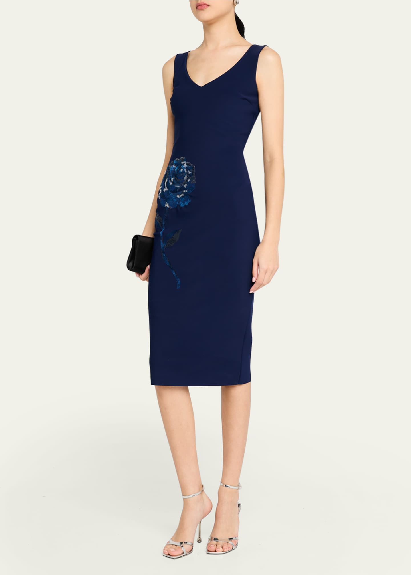 Chiara Boni La Petite Robe Italica Floral-Embroidered Midi Sheath Dress Image 2 of 5