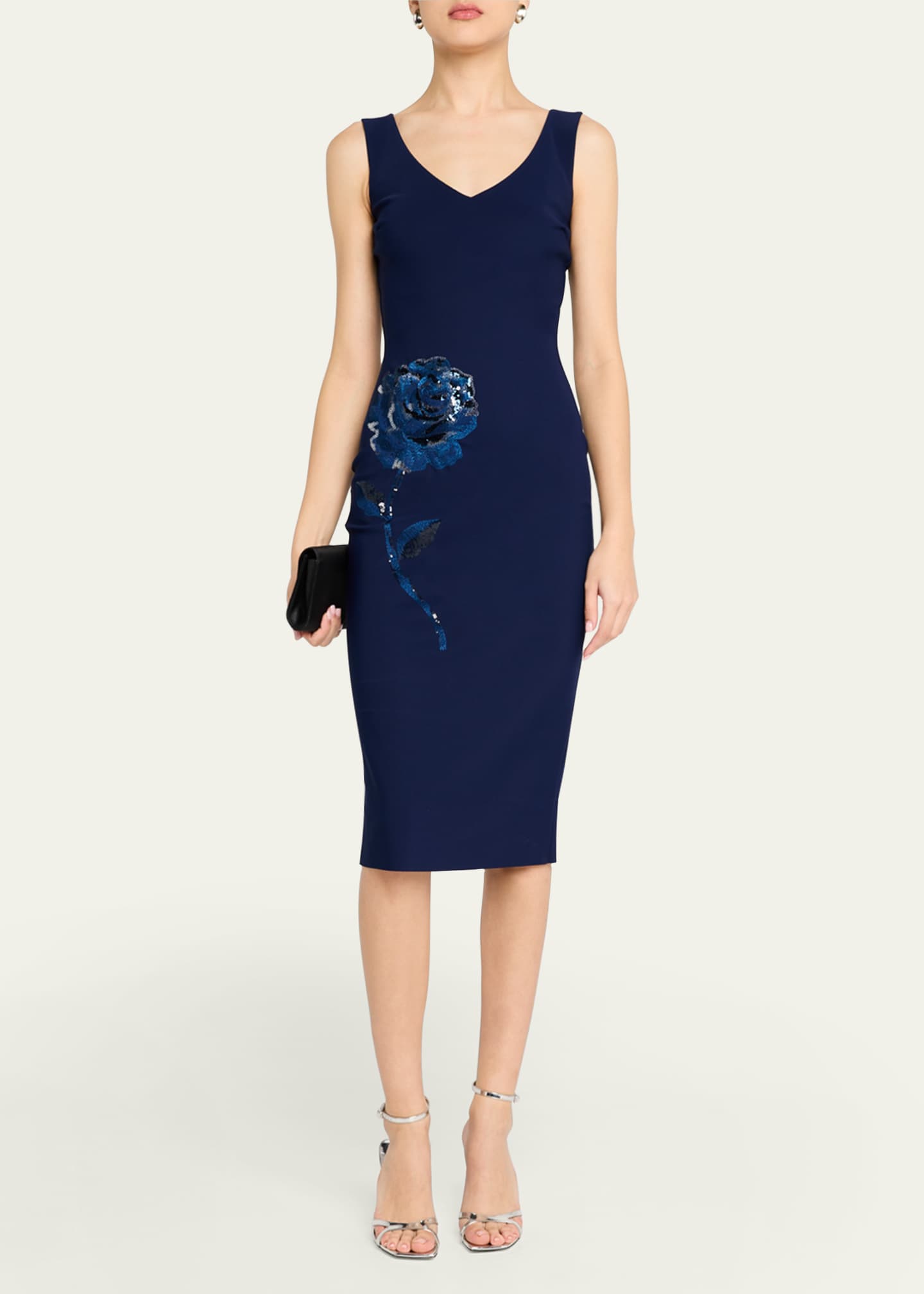 Chiara Boni La Petite Robe Italica Floral-Embroidered Midi Sheath Dress Image 4 of 5