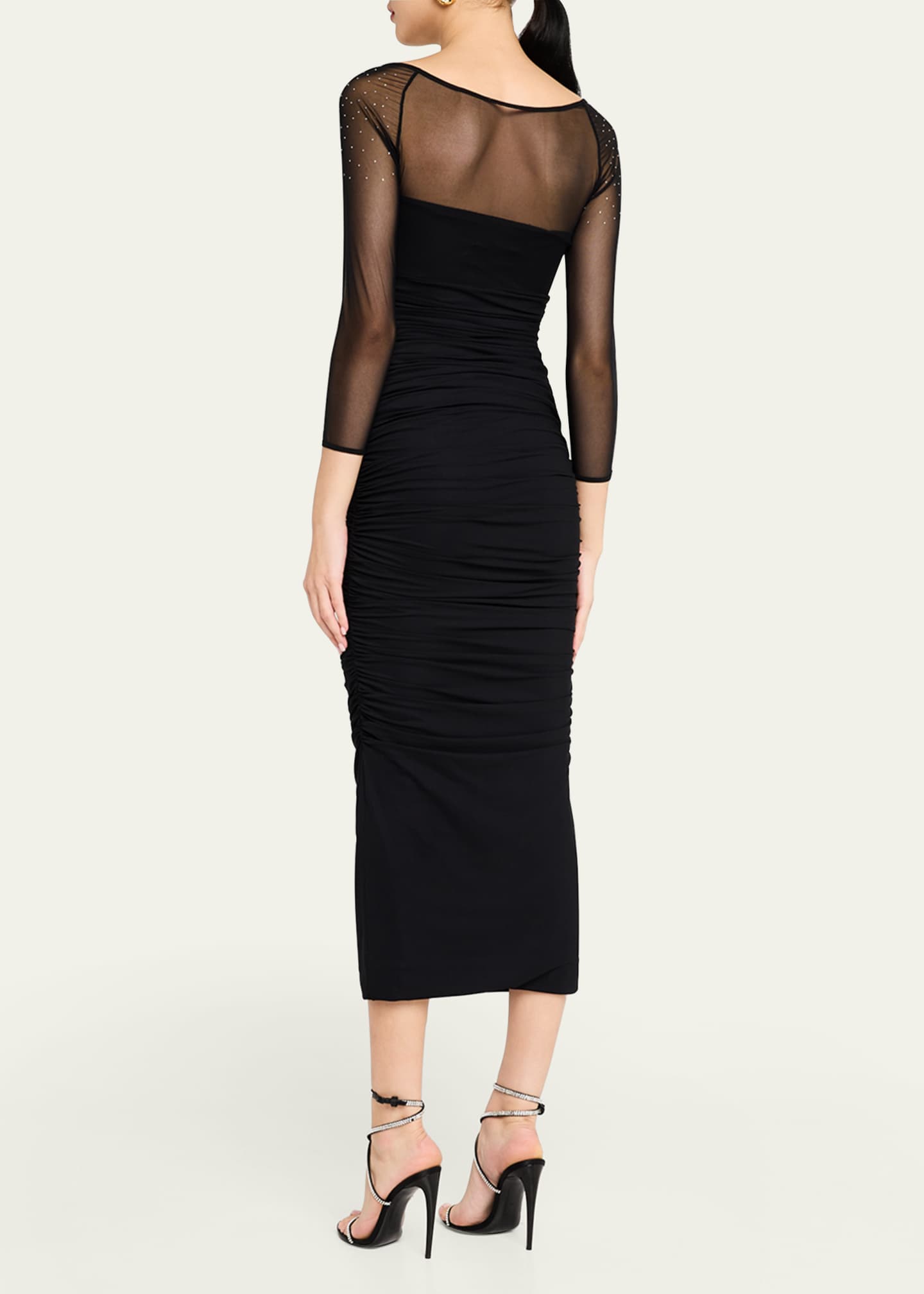 Chiara Boni La Petite Robe Gyun Ruched Rhinestone Illusion Midi Dress Image 3 of 4