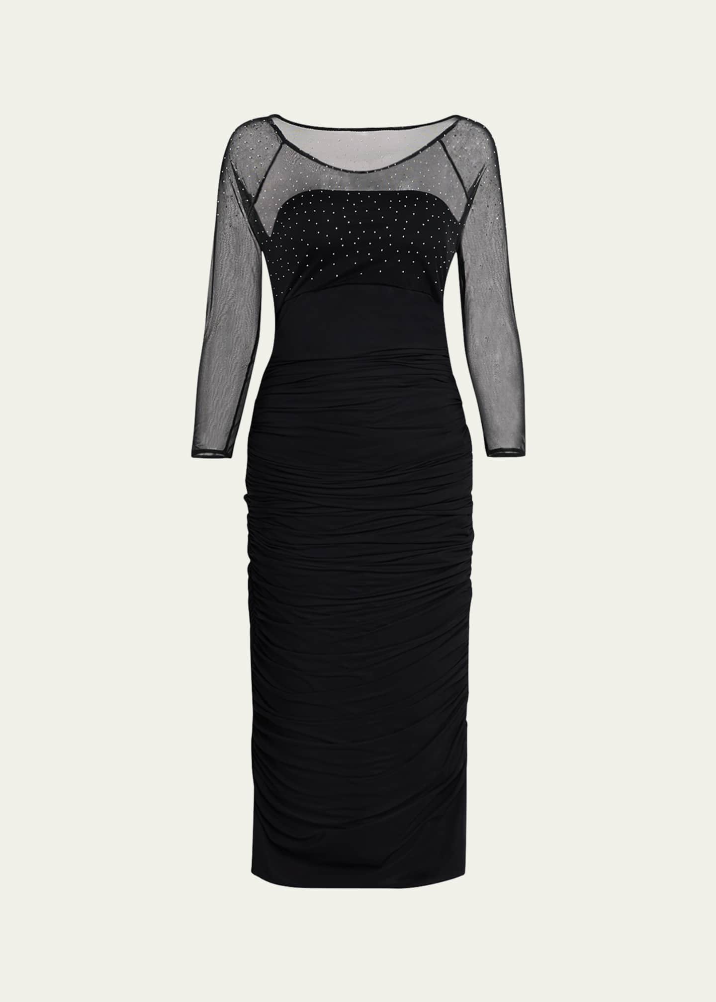 Chiara Boni La Petite Robe Gyun Ruched Rhinestone Illusion Midi Dress Image 1 of 4