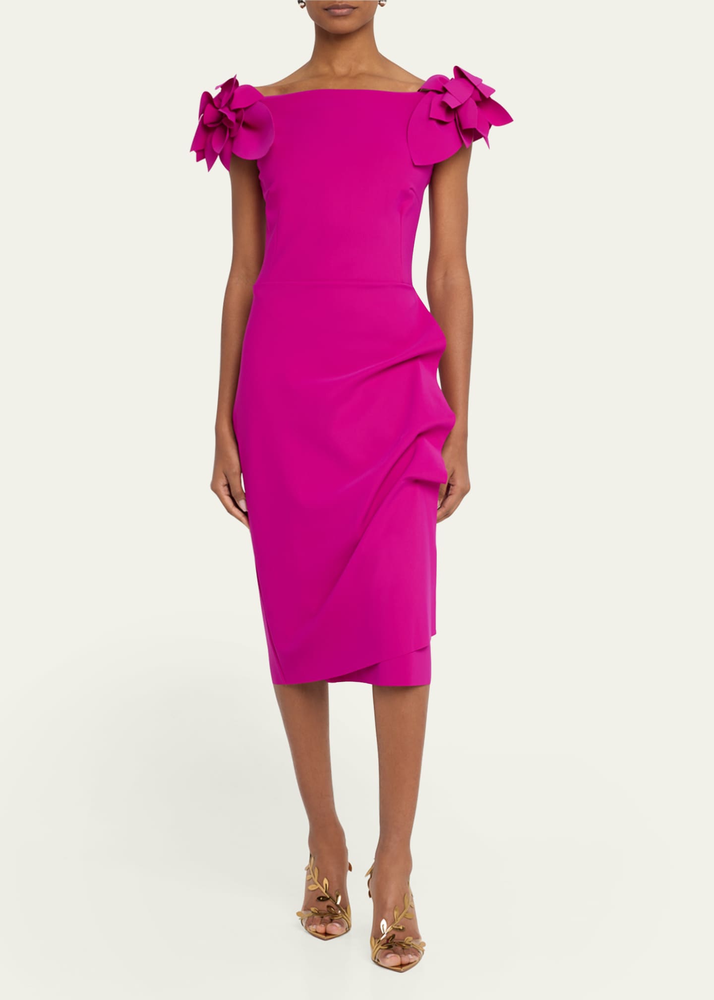 Chiara Boni La Petite Robe Gosiana Off-Shoulder Ruffle Midi Sheath Dress Image 2 of 5