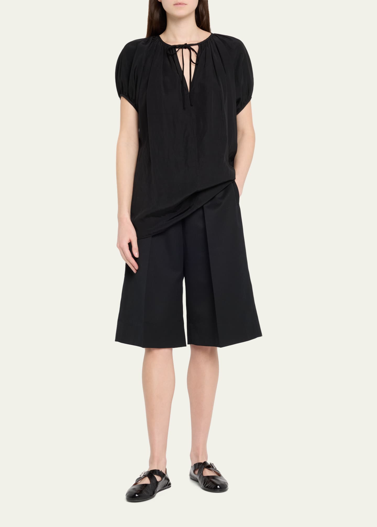 Simone Rocha Wide Leg Elasticated Long Wool Shorts Image 2 of 5