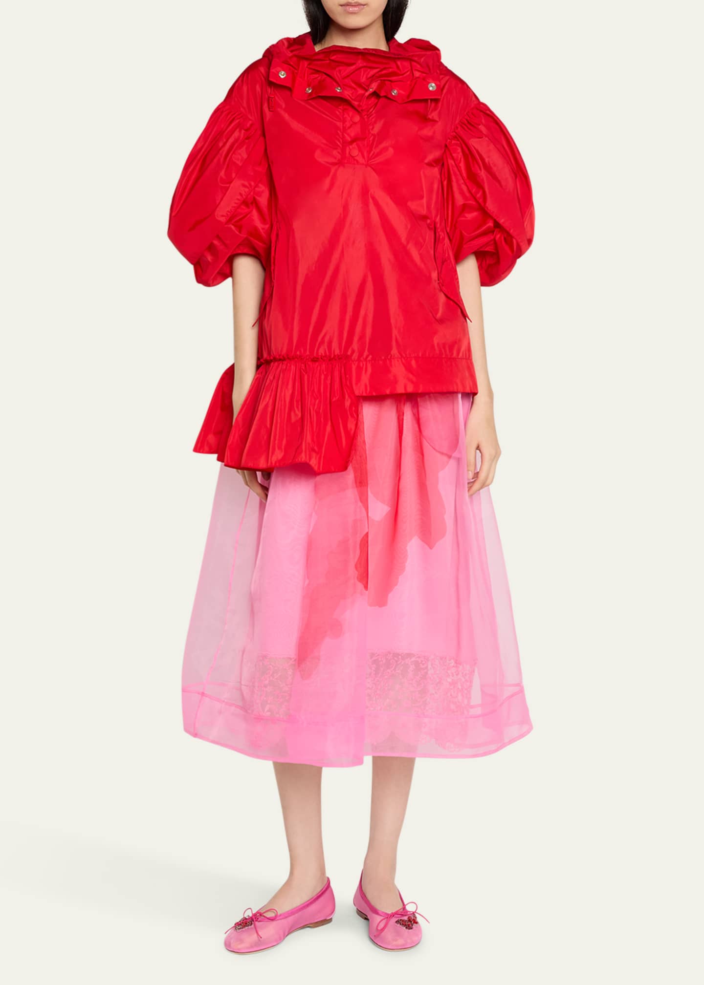 Hooded Ruffle Detail Petal Sleeve Asymmetric Jacket - Thumbnail 2