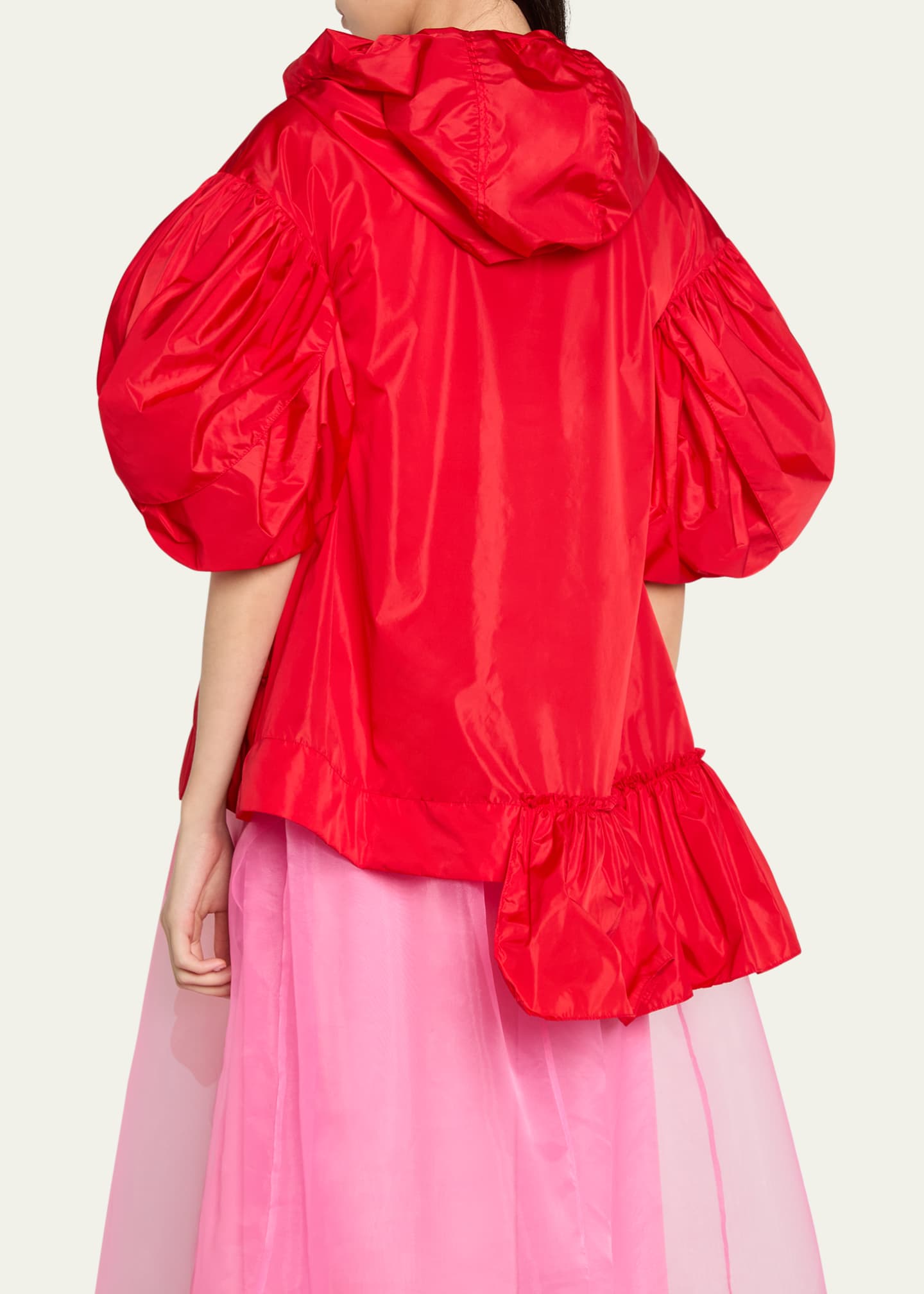 Hooded Ruffle Detail Petal Sleeve Asymmetric Jacket - Thumbnail 3