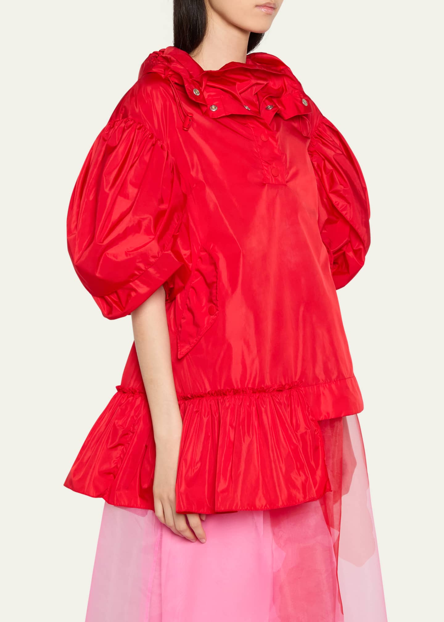 Hooded Ruffle Detail Petal Sleeve Asymmetric Jacket - Thumbnail 4