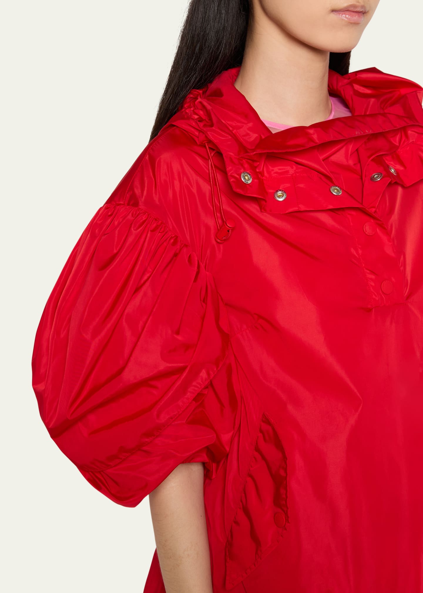 Hooded Ruffle Detail Petal Sleeve Asymmetric Jacket - Thumbnail 5