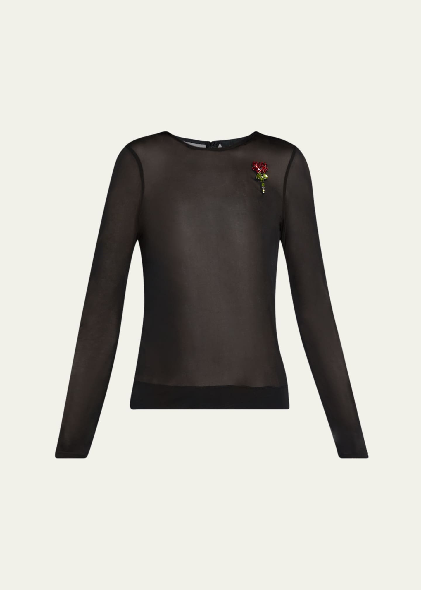 Simone Rocha Sheer Fitted Ballet Mesh Crystal Rose Top Image 1 of 5