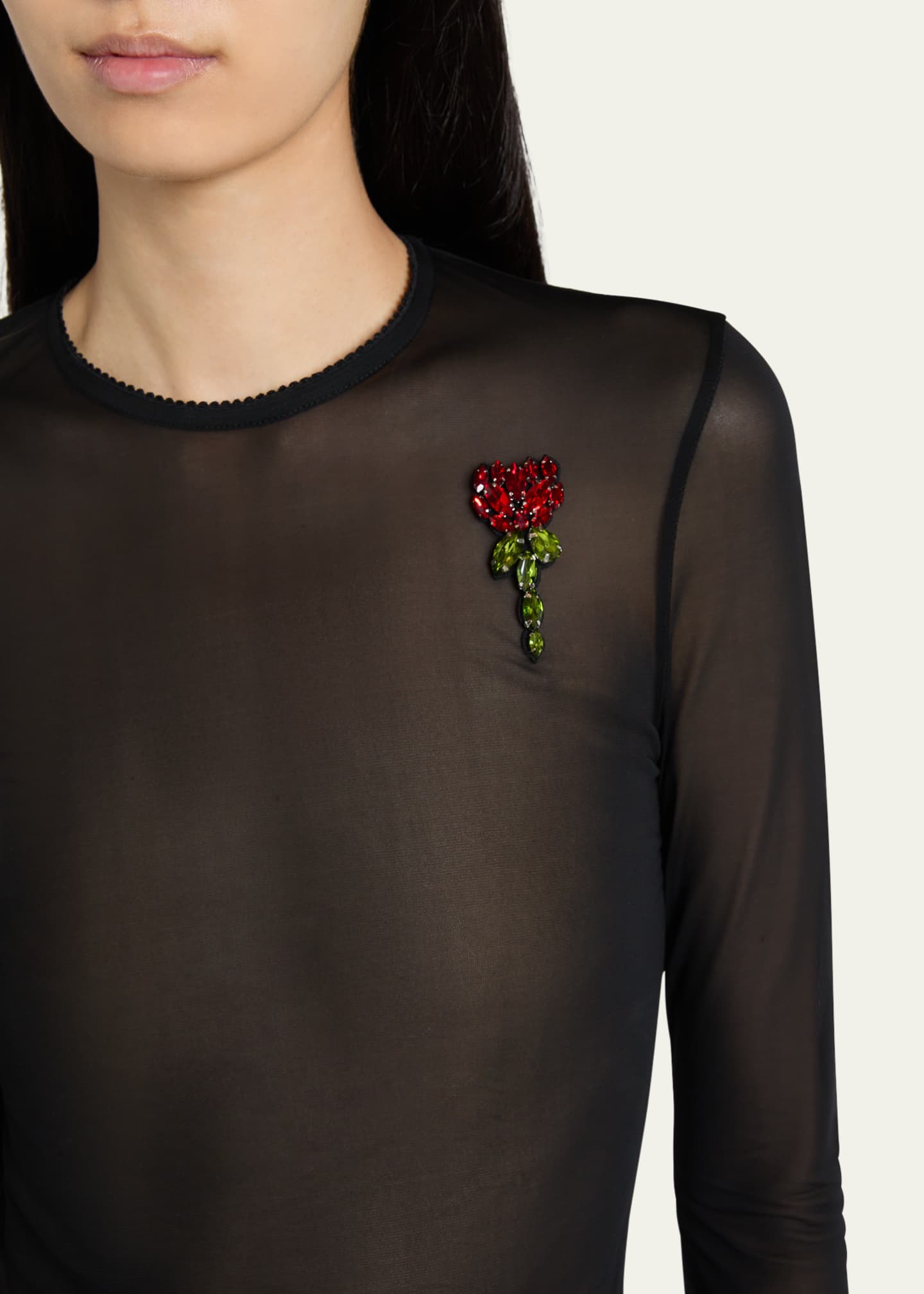 Simone Rocha Sheer Fitted Ballet Mesh Crystal Rose Top Image 5 of 5