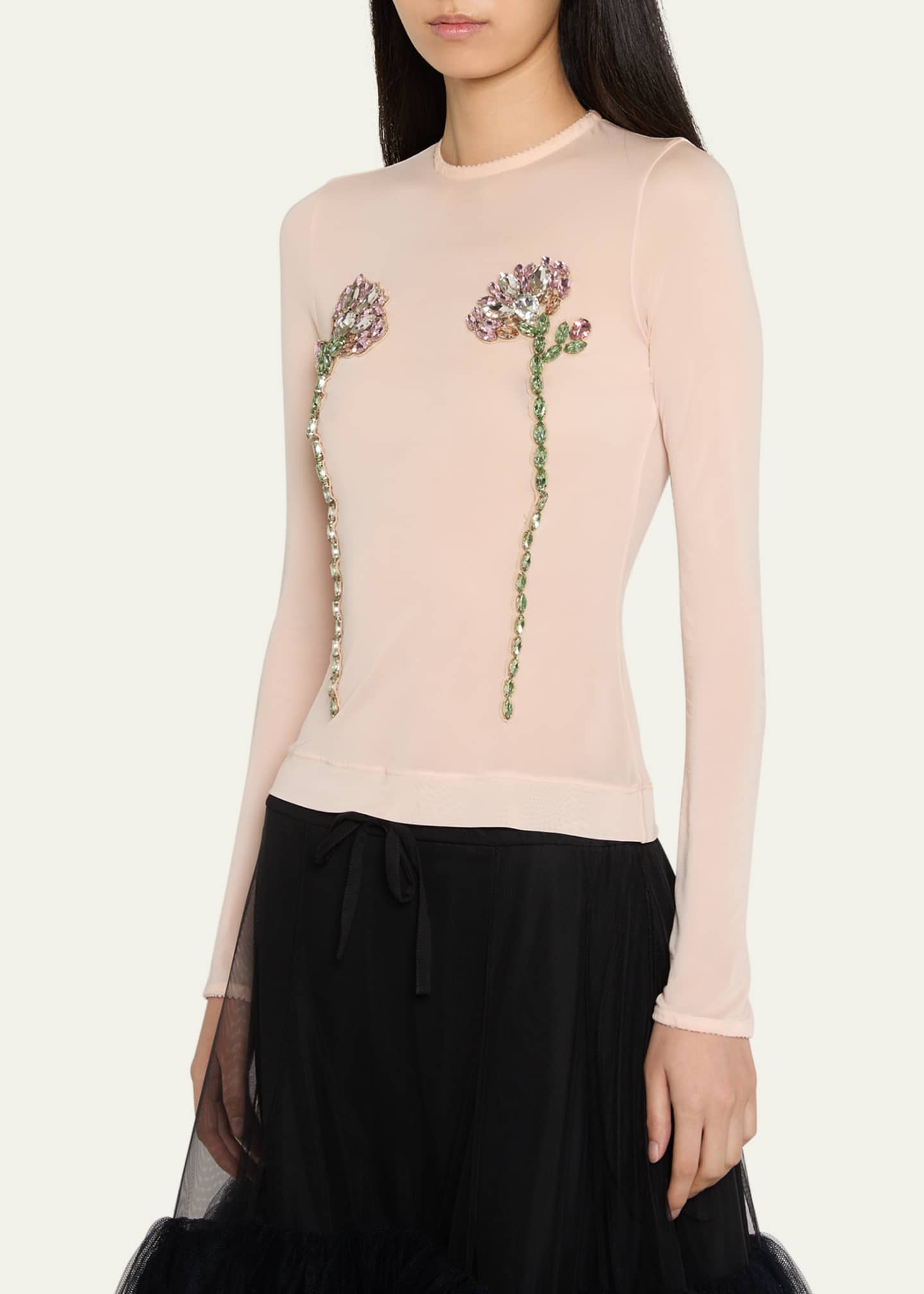 Simone Rocha Sheer Fitted Ballet Mesh Crystal Flowers Top Image 4 of 5