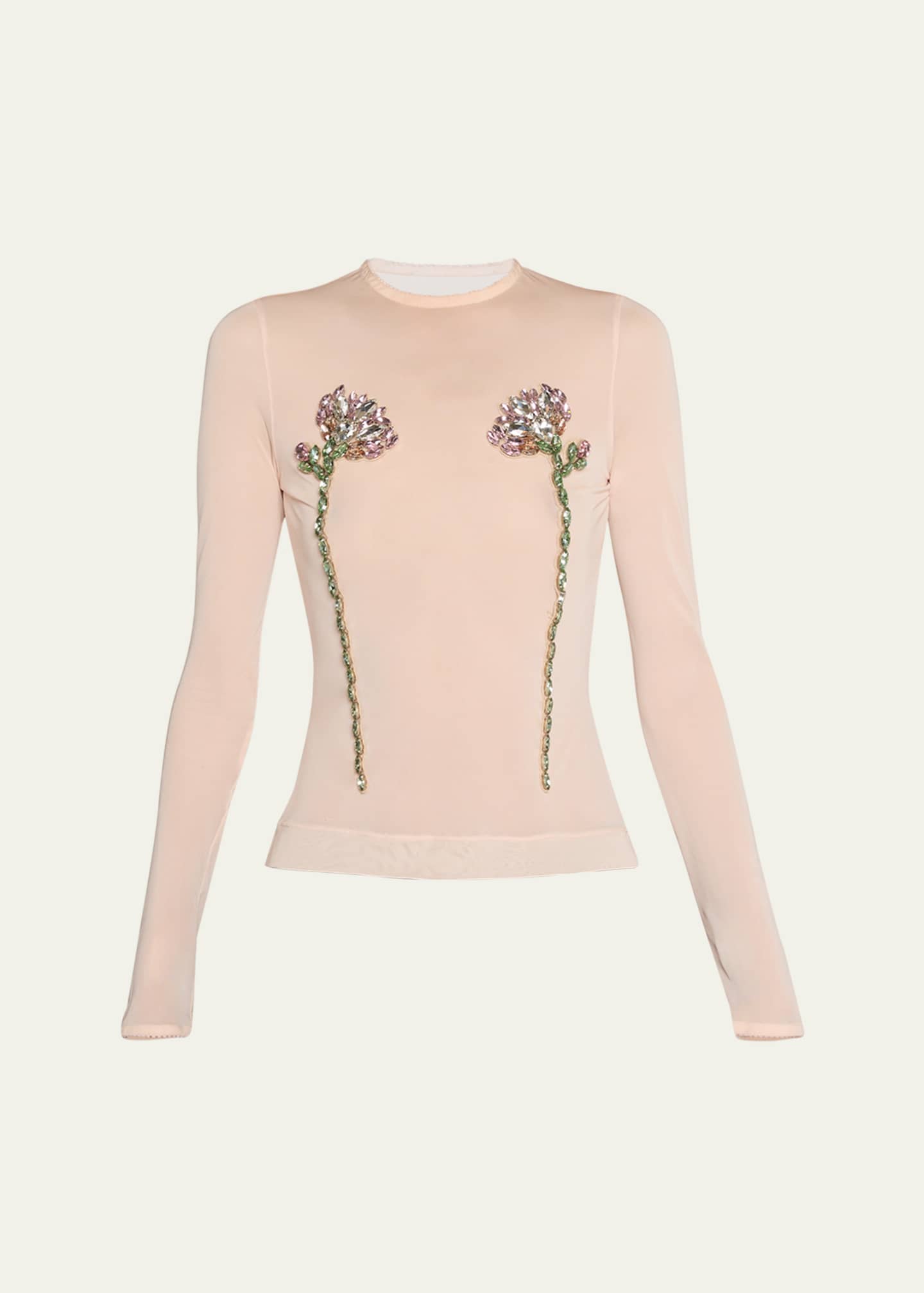 Simone Rocha Sheer Fitted Ballet Mesh Crystal Flowers Top Image 1 of 5
