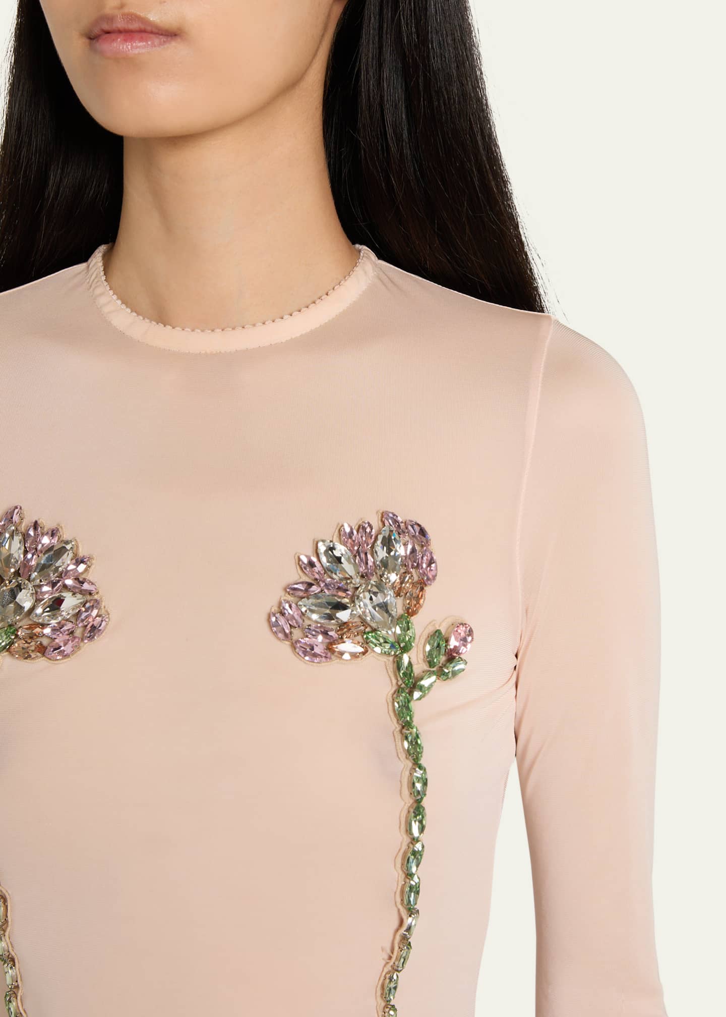 Simone Rocha Sheer Fitted Ballet Mesh Crystal Flowers Top Image 5 of 5
