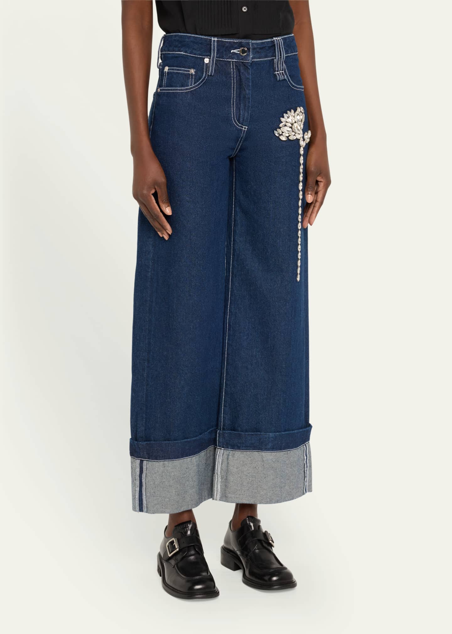 Simone Rocha Crystal Carnation Denim Jeans - Bergdorf Goodman 