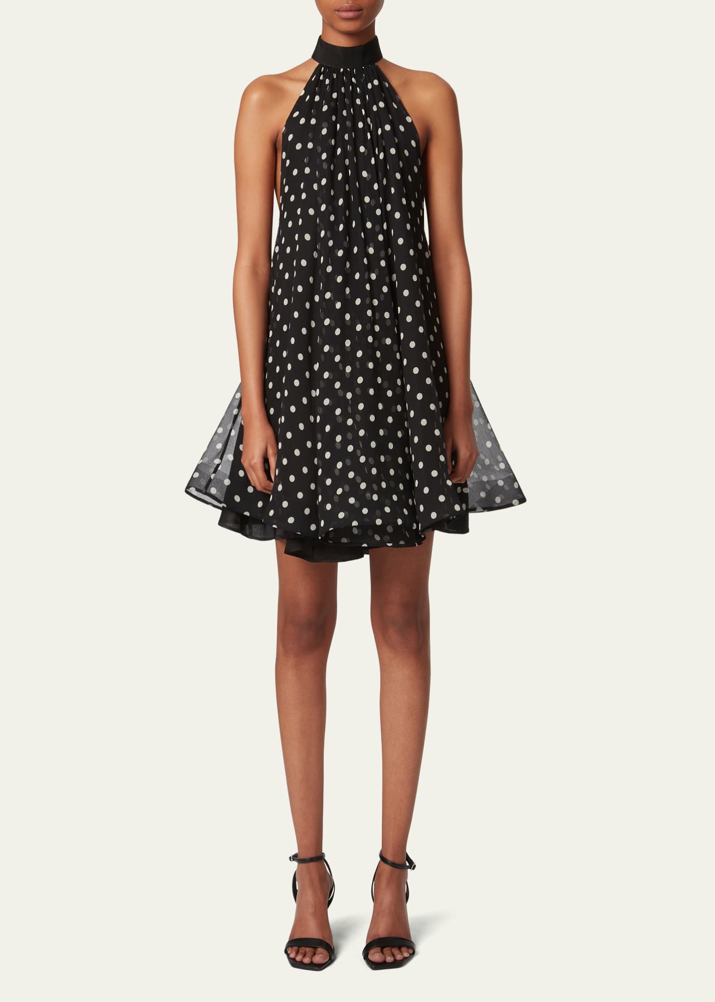 Nina Ricci Chiffon Polka Dot Halterneck Mini Dress Image 2 of 5
