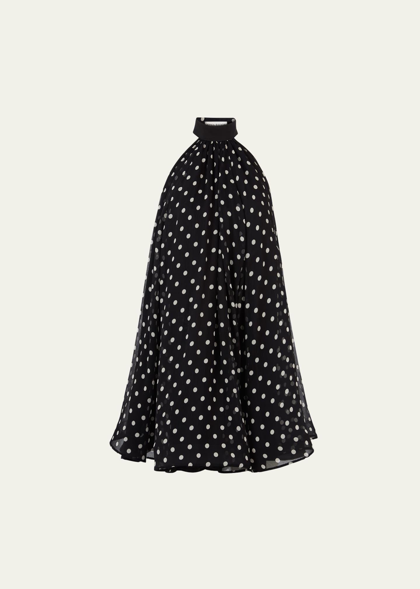 Nina Ricci Chiffon Polka Dot Halterneck Mini Dress Image 1 of 5