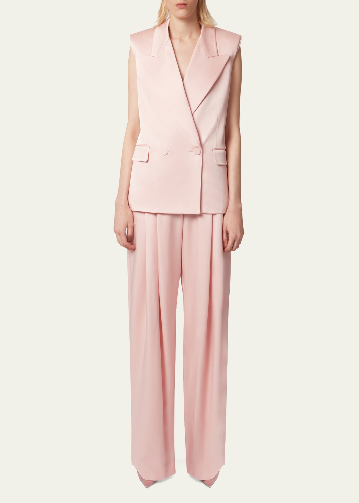 Nina Ricci Satin Double-Breasted Blazer Vest Image 2 of 5