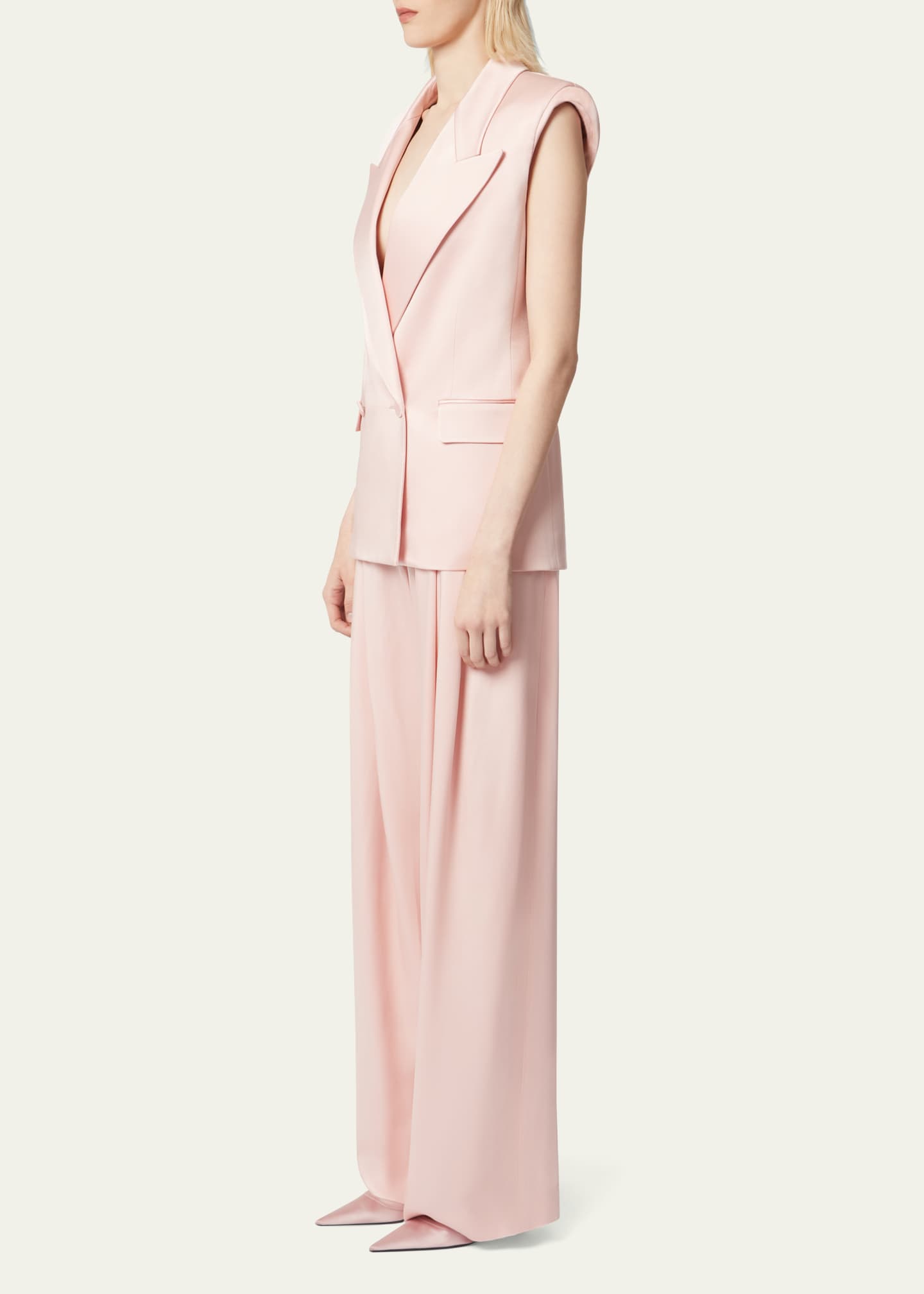 Nina Ricci Satin Double-Breasted Blazer Vest Image 4 of 5