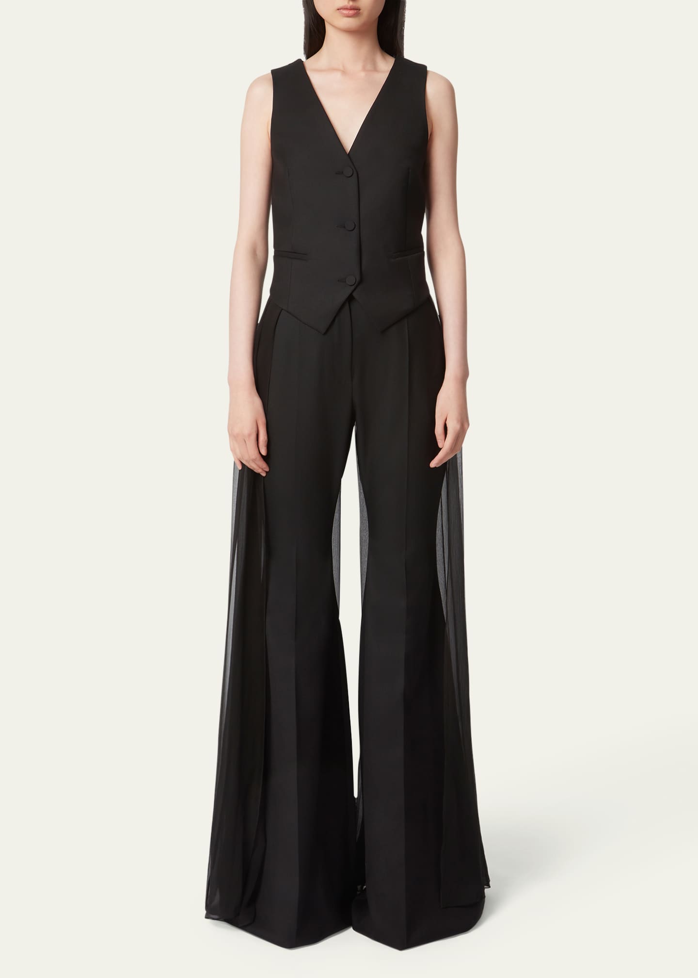 Nina Ricci Long Chiffon Train Bow Wool Vest Image 2 of 5