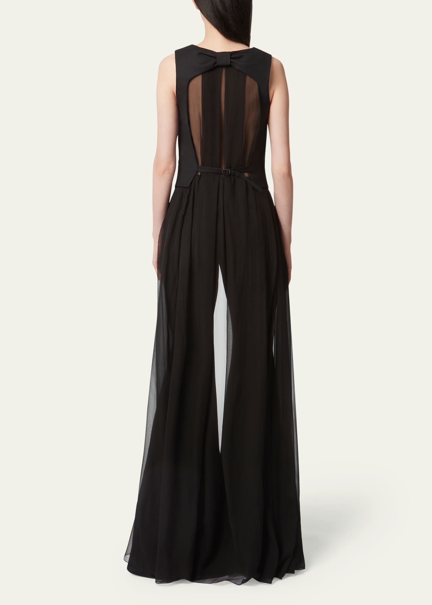 Nina Ricci Long Chiffon Train Bow Wool Vest Image 3 of 5