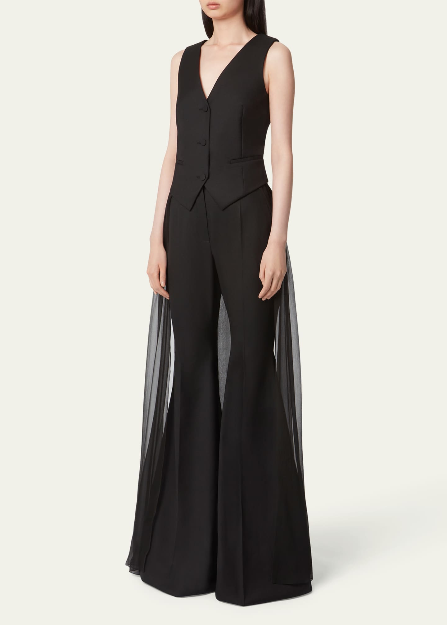 Nina Ricci Long Chiffon Train Bow Wool Vest Image 4 of 5
