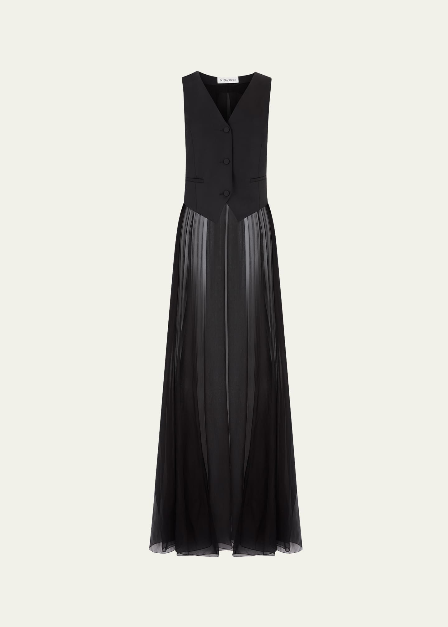 Nina Ricci Long Chiffon Train Bow Wool Vest Image 1 of 5