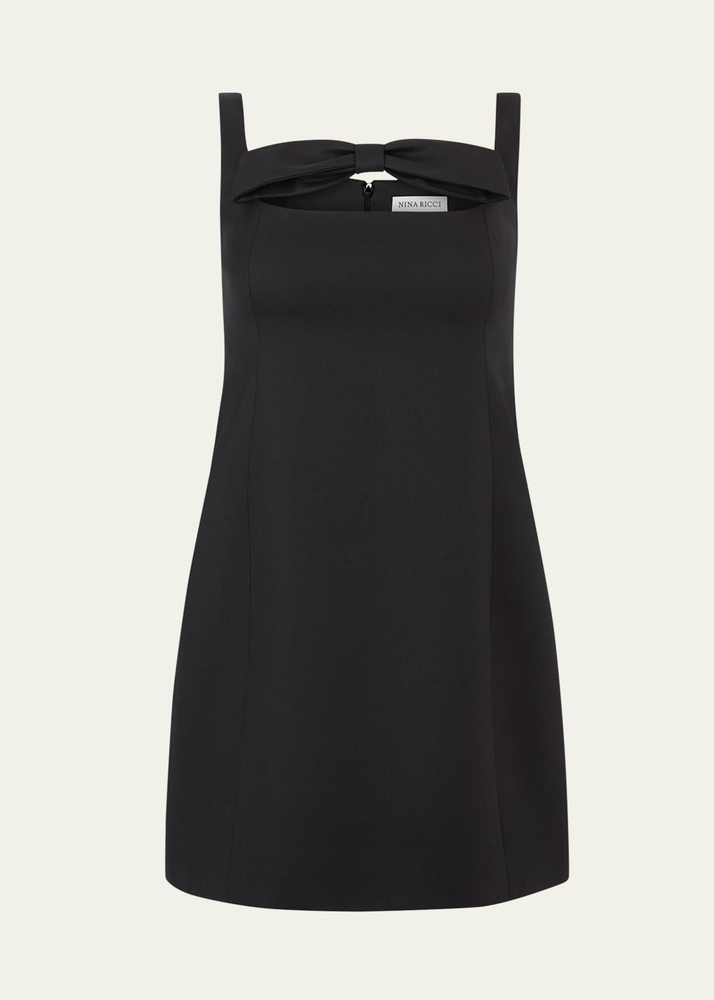 Nina Ricci Square Neckline Cutout Bow Wool Mini Dress Image 1 of 5