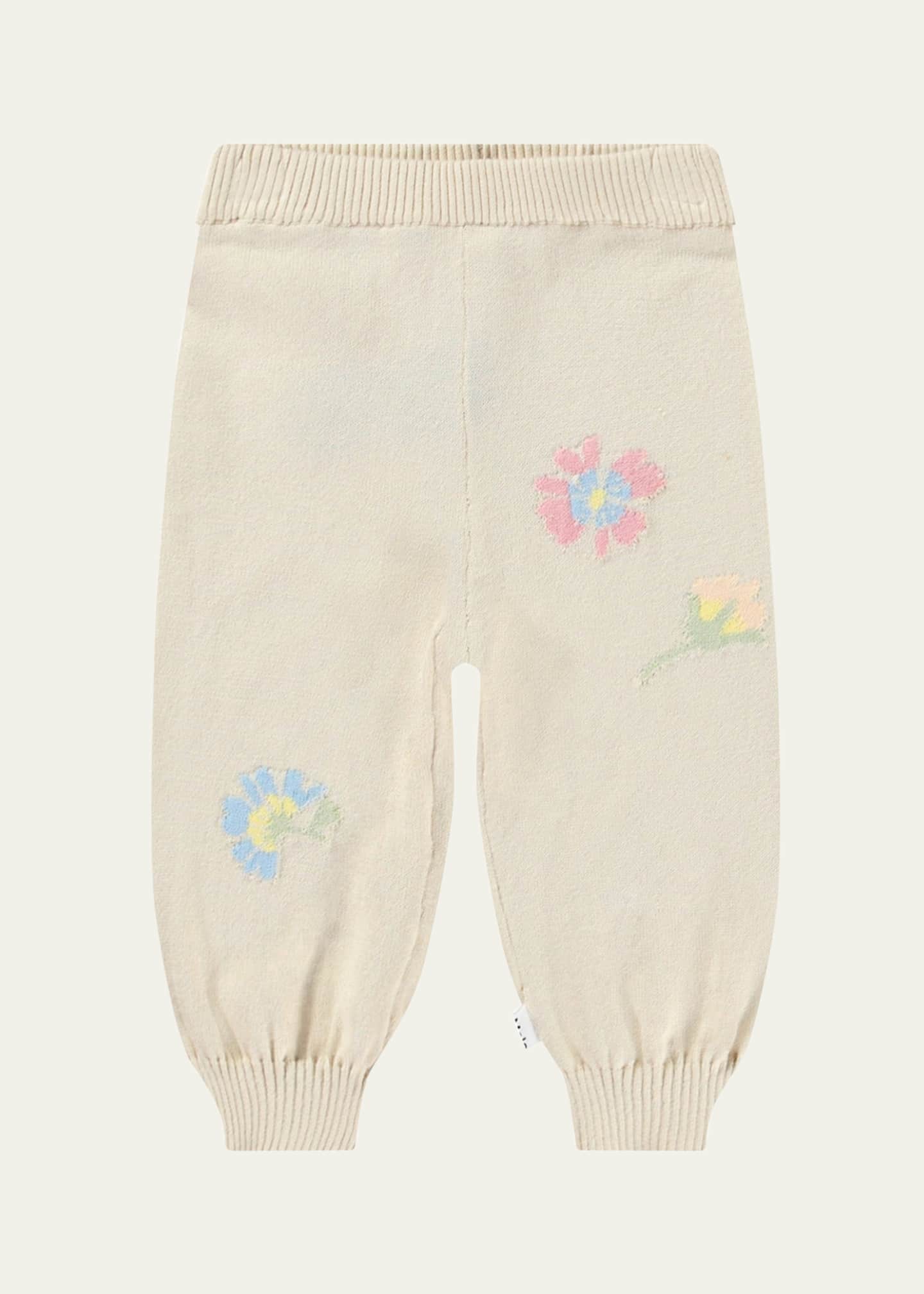 Molo Girl's Sol Knit Floral Intarsia Pants, Size 3M-2 Image 1 of 3