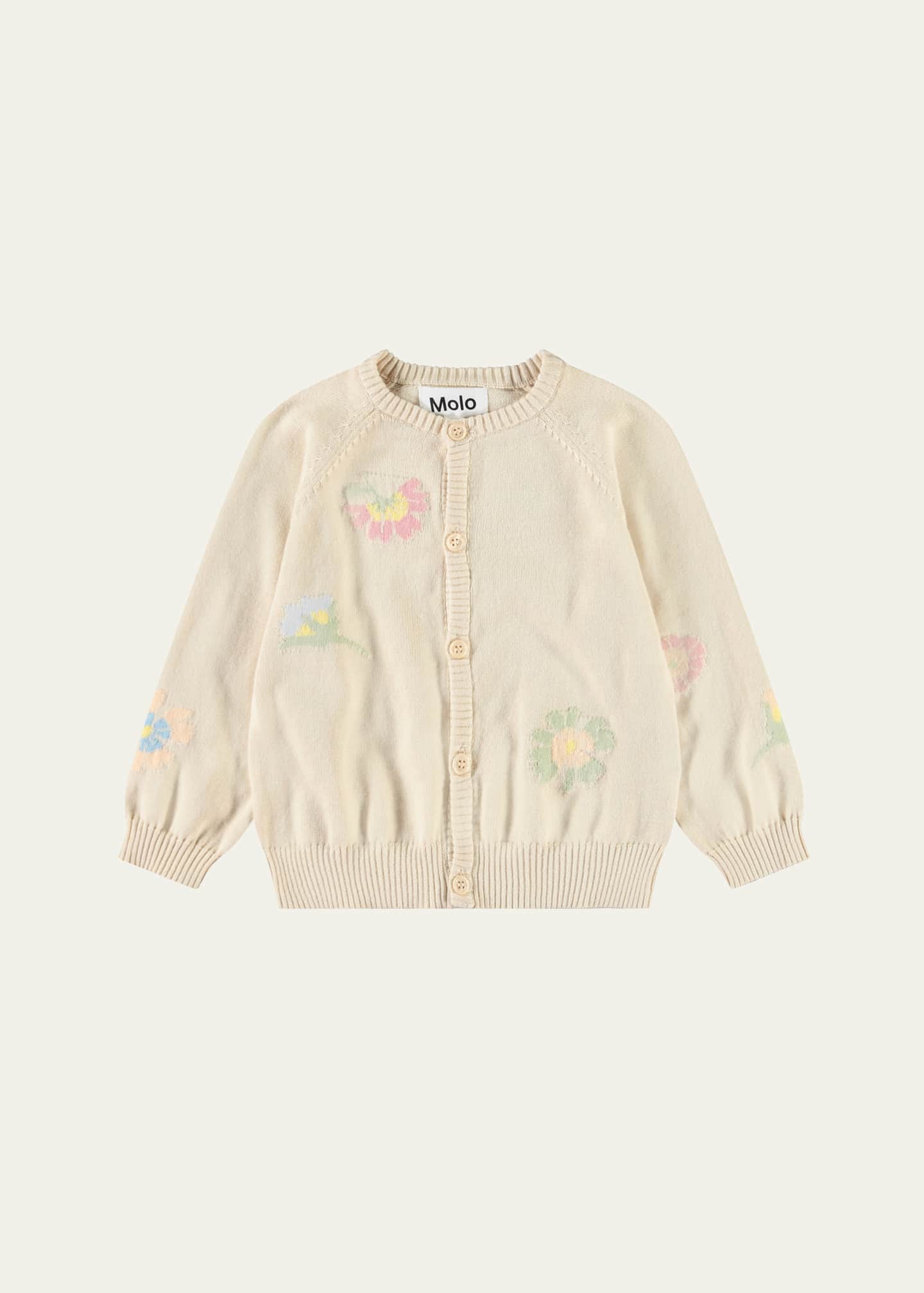 Molo Girl's Brody Cardigan W/ Floral Accents, Size 3M-2 Image 1 of 3