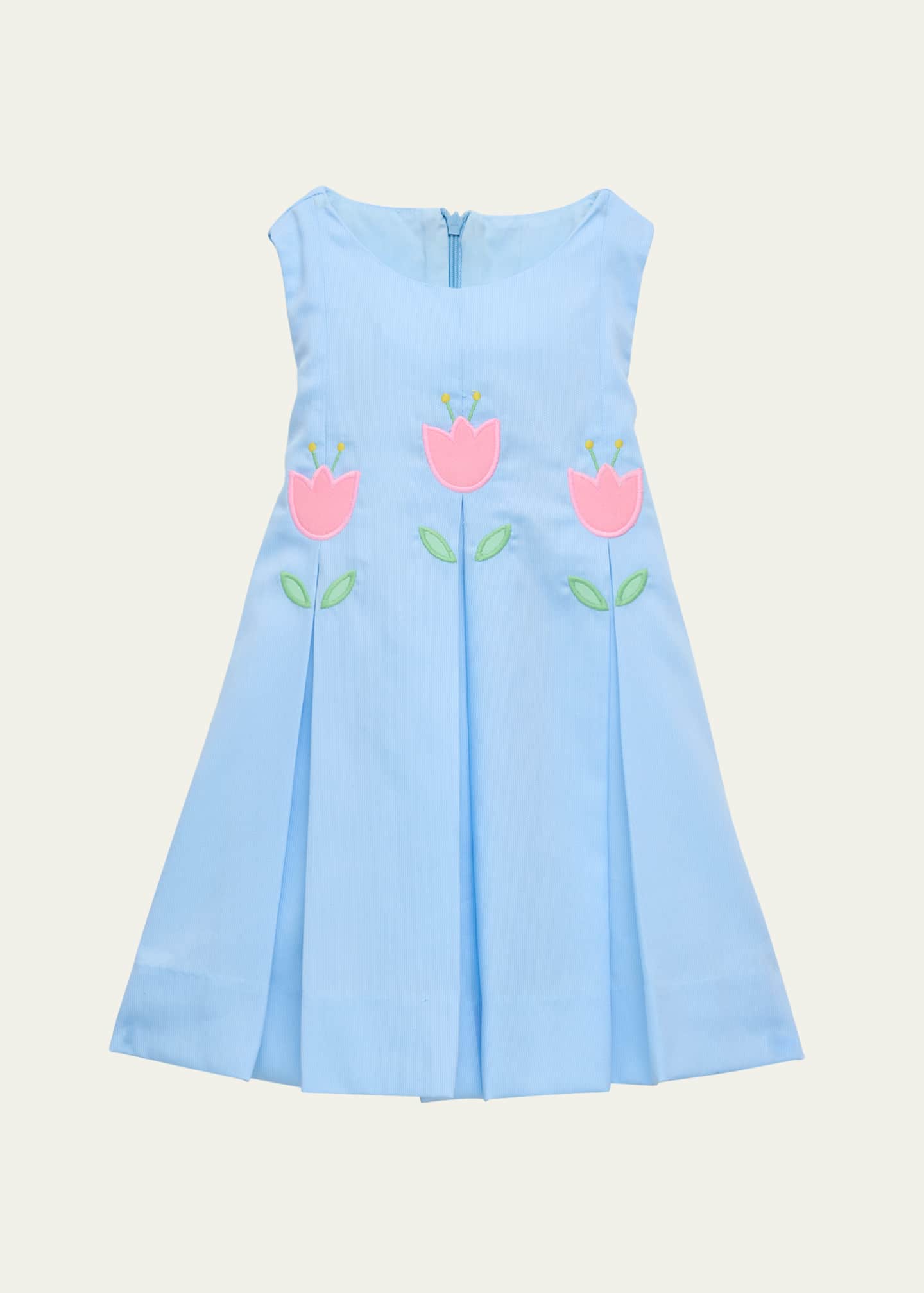 Florence Eiseman Girl's Finewale Pique Dress W/ Tulip Applique, Size 12M-24M Image 1 of 3