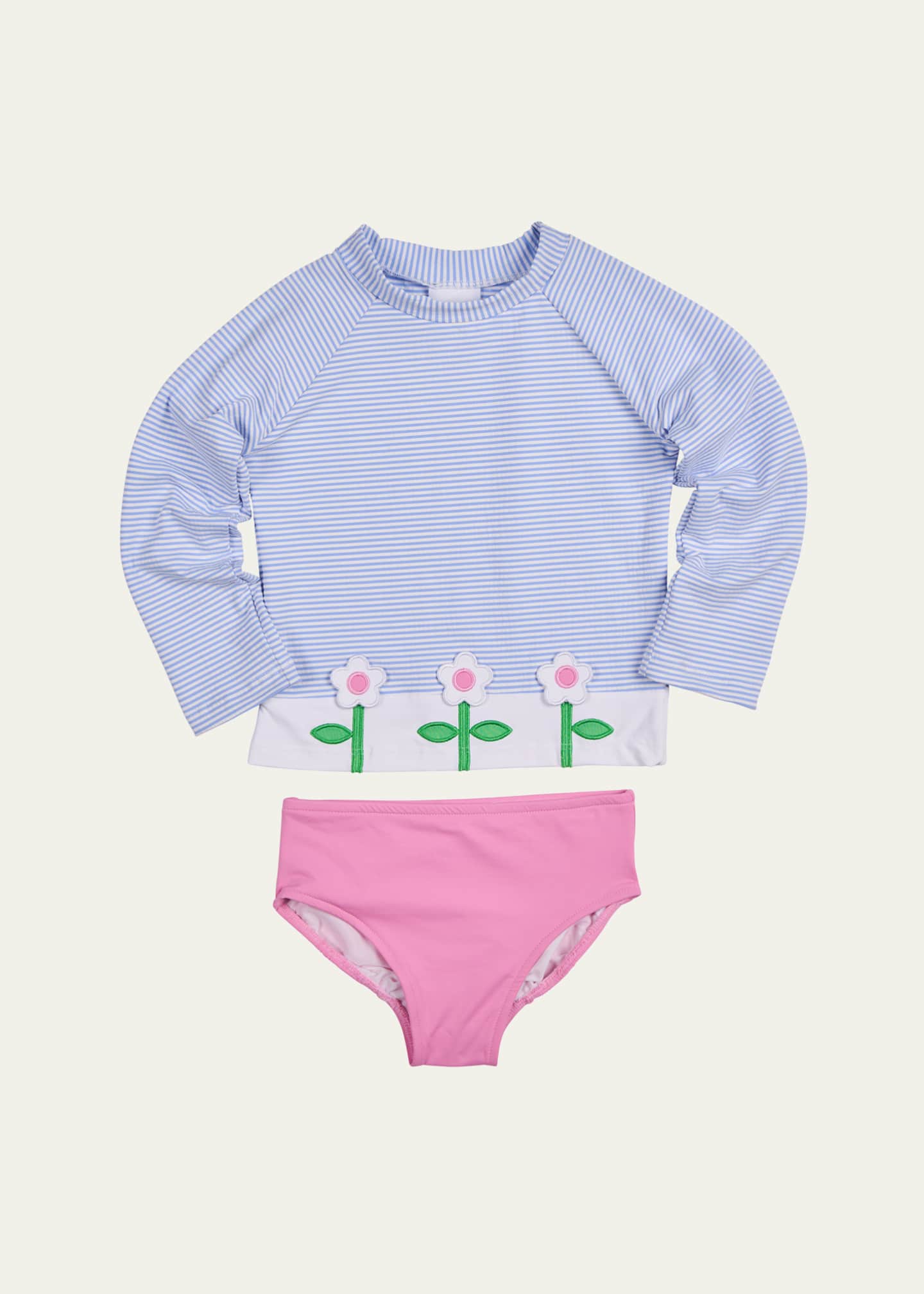 Florence Eiseman Girl's Floral Seersucker 2-Piece Rashguard Swim Set, Size 2-6 Image 1 of 2