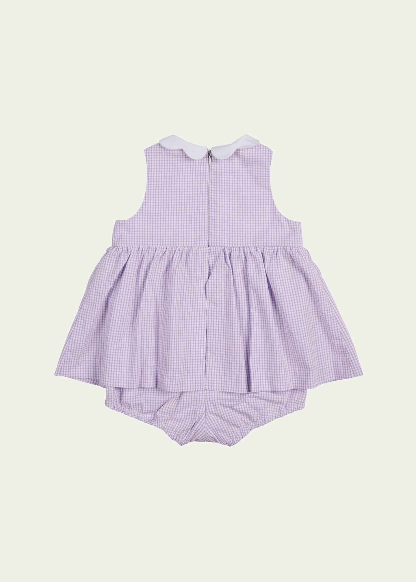 Florence Eiseman Girl's Lavender Seersucker Romper W/ Flower Applique, Size 3M-24M Image 2 of 2