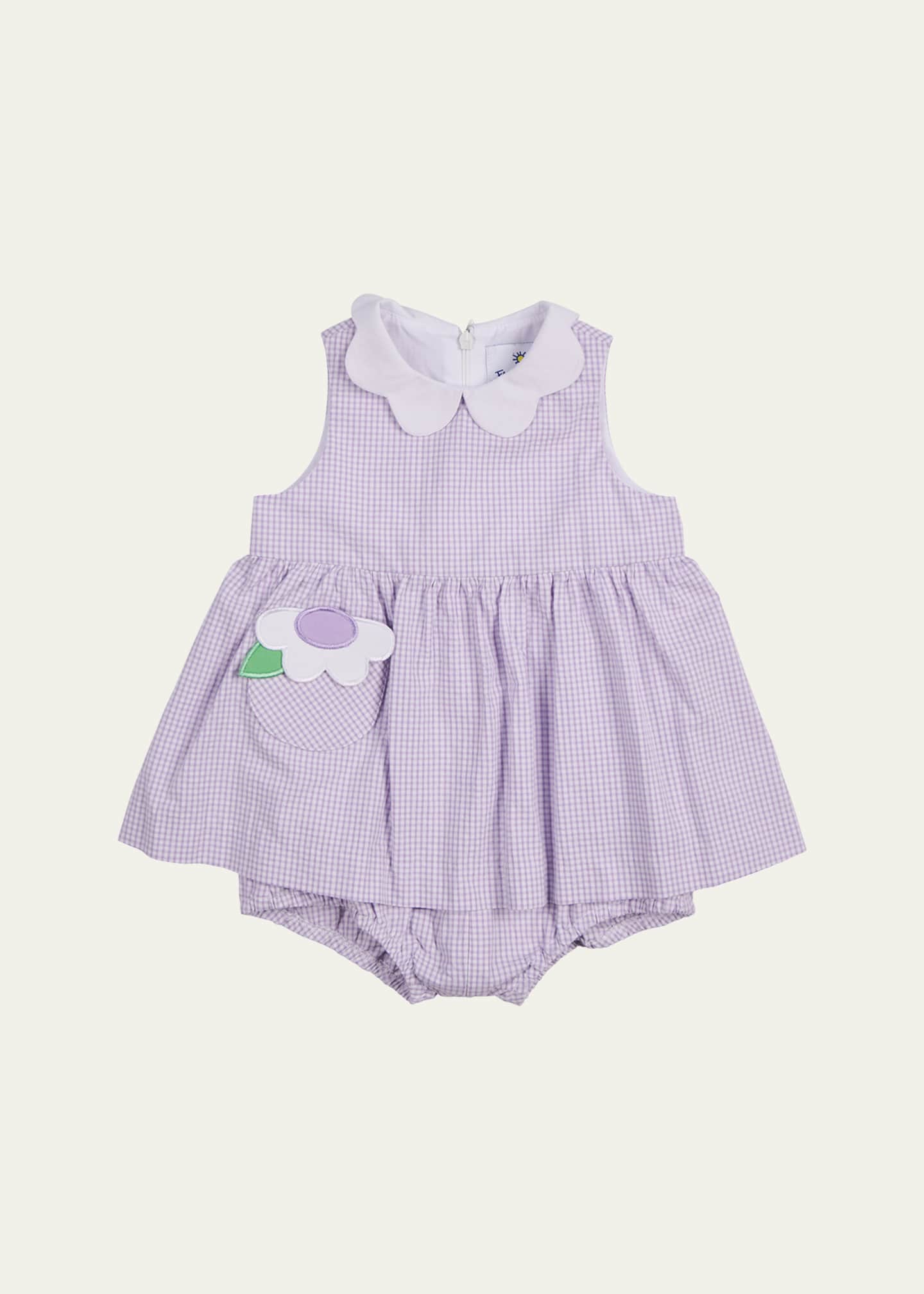 Florence Eiseman Girl's Lavender Seersucker Romper W/ Flower Applique, Size 3M-24M Image 1 of 2