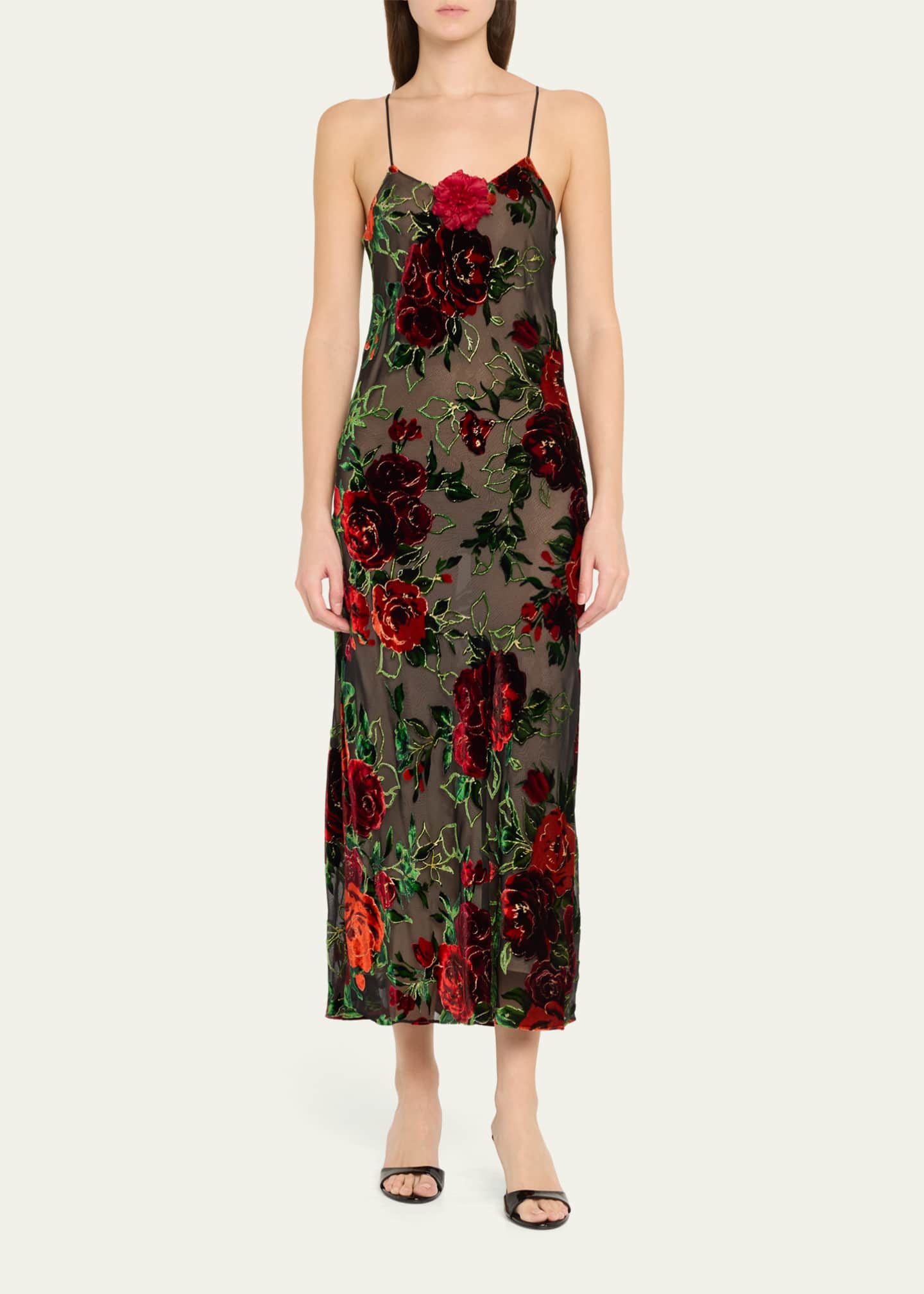 Rodarte Rose Velvet Devore Slip Dress Image 2 of 5