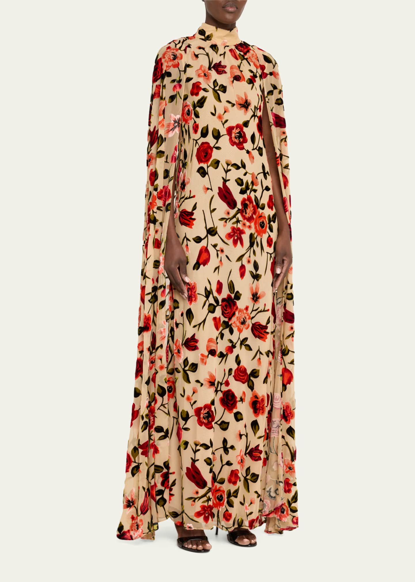 Rodarte Floral Velvet Devore Cape Gown Image 4 of 5