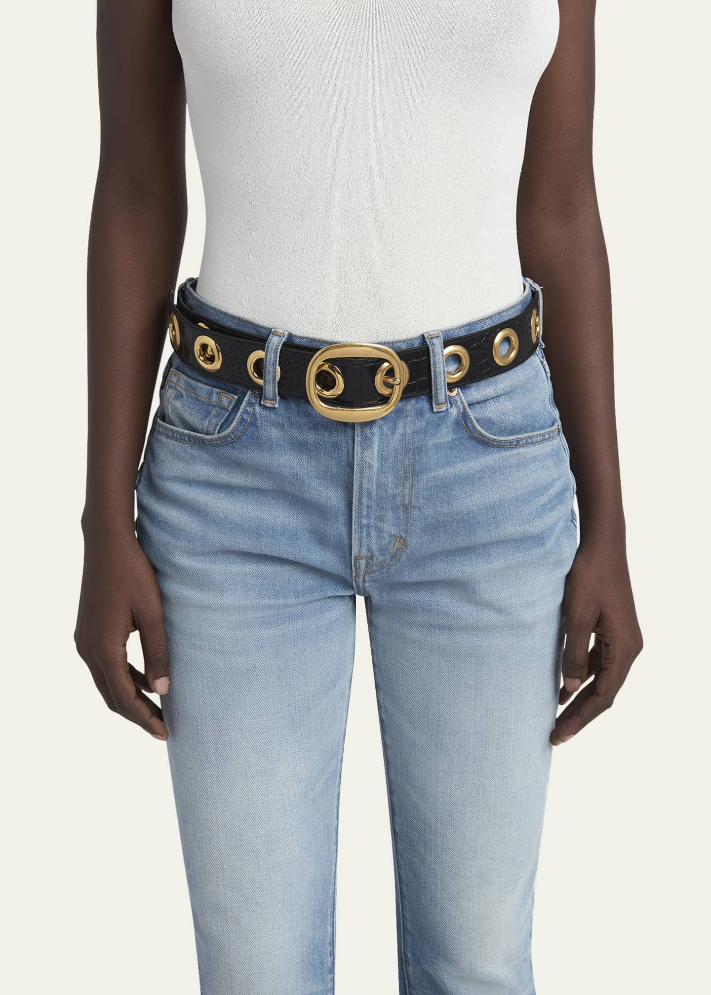 TOM FORD Ursula Stamped Croc-Embossed Leather Belt Image 2 of 2