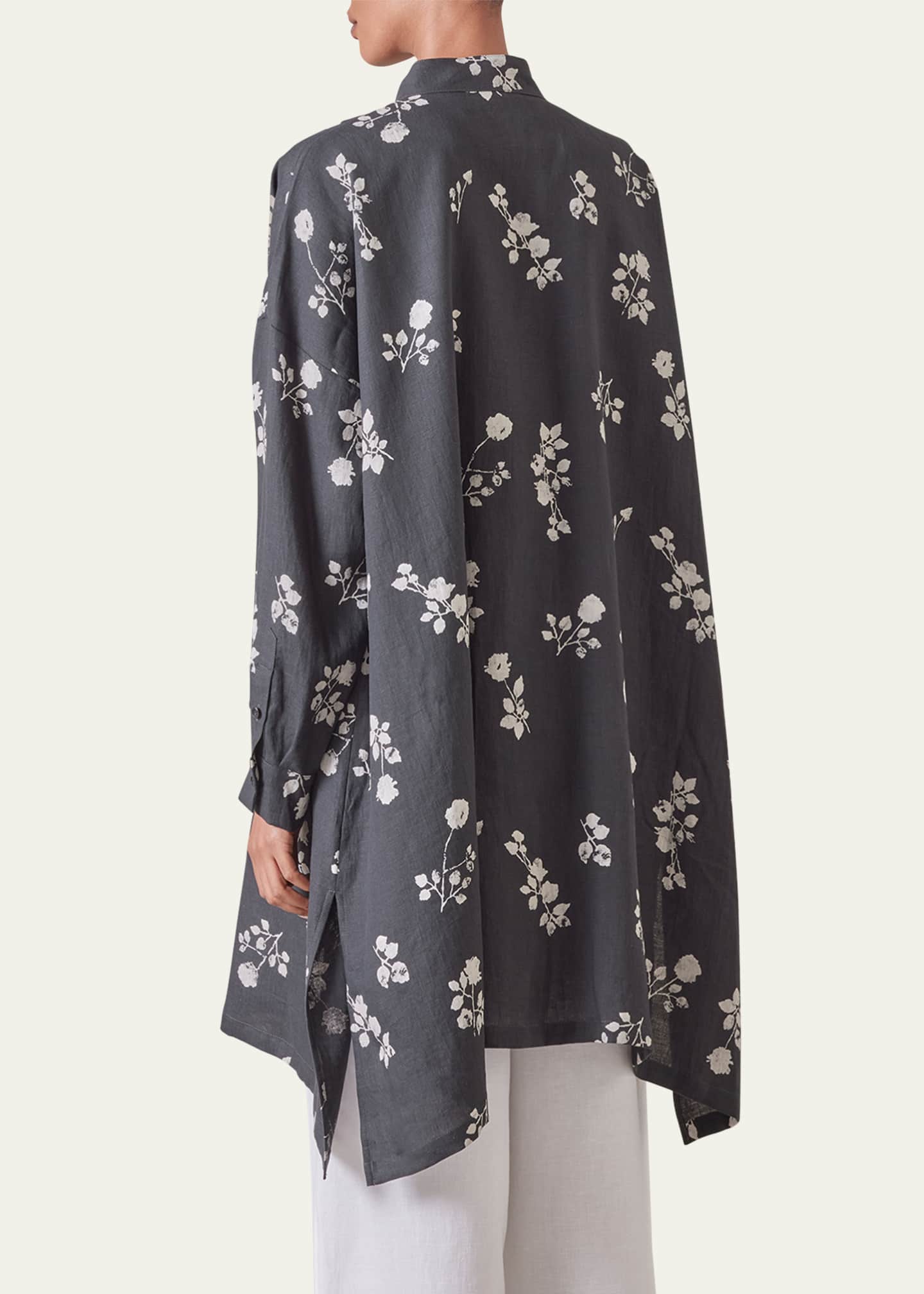 Eskandar Wide A-Line Collarless Shirt With Slits (Very Long Length) Image 3 of 5