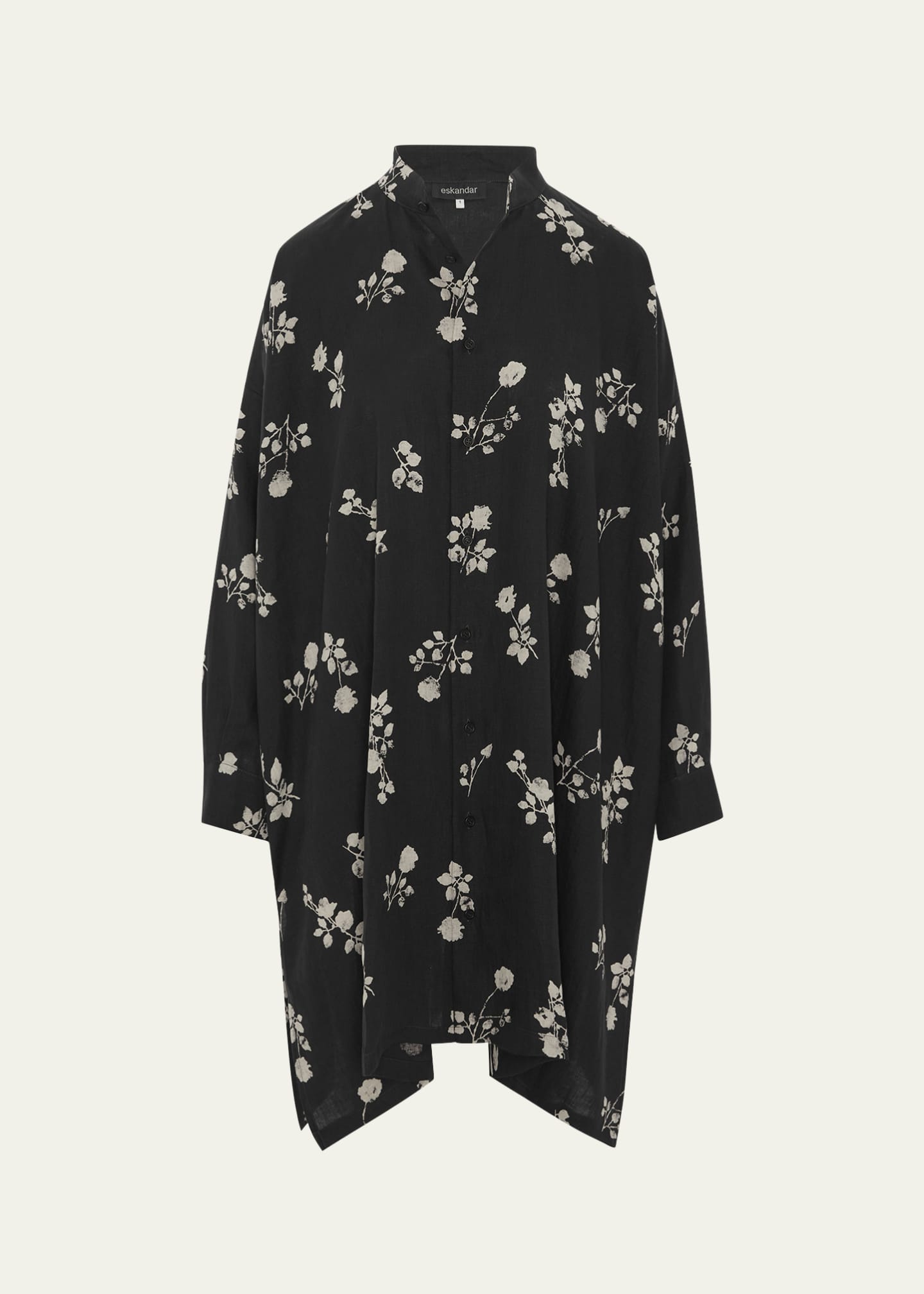 Eskandar Wide A-Line Collarless Shirt With Slits (Very Long Length) Image 1 of 5