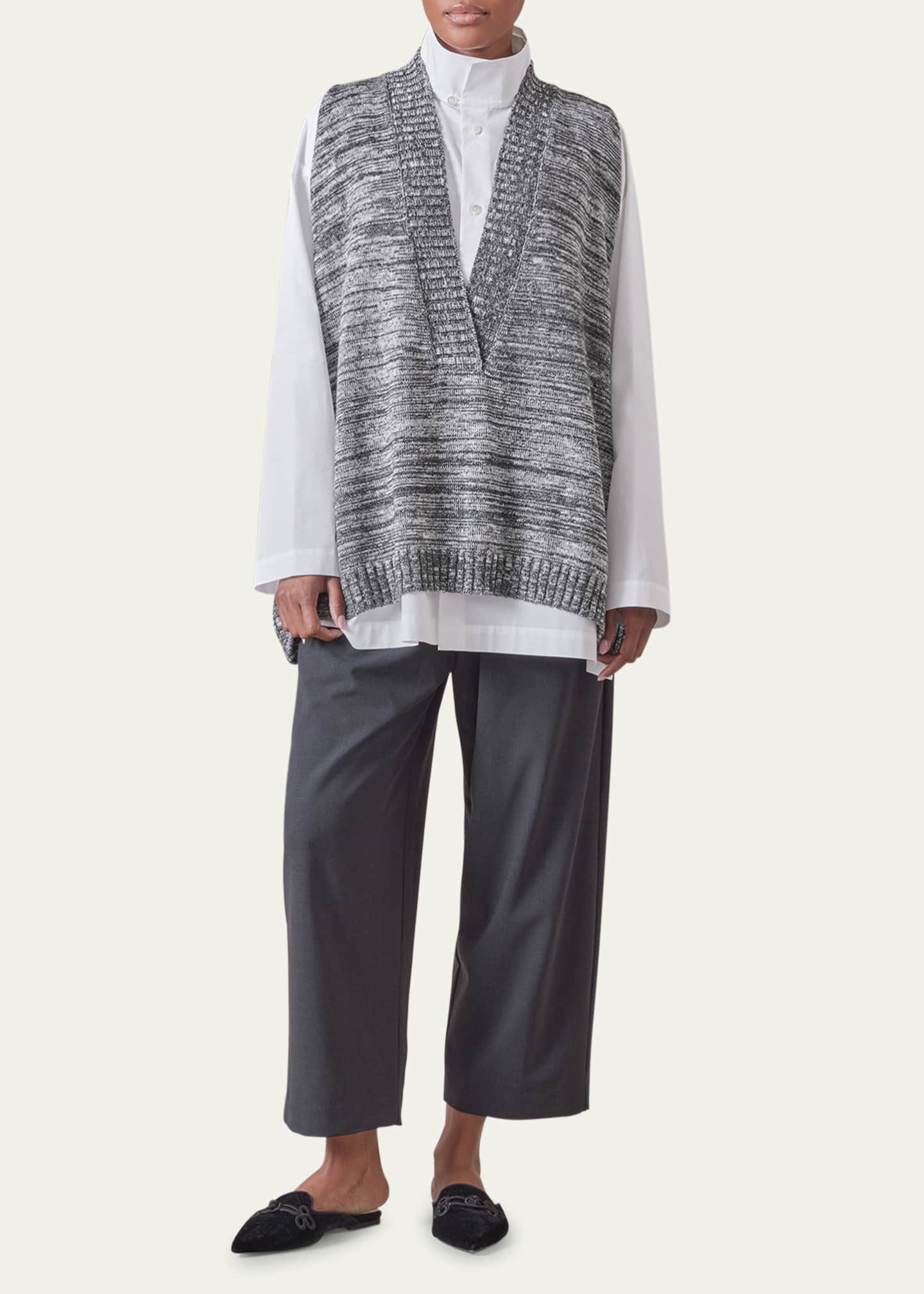 Eskandar A-Line Sleeveless V Sweater (Mid Plus Length) Image 2 of 5