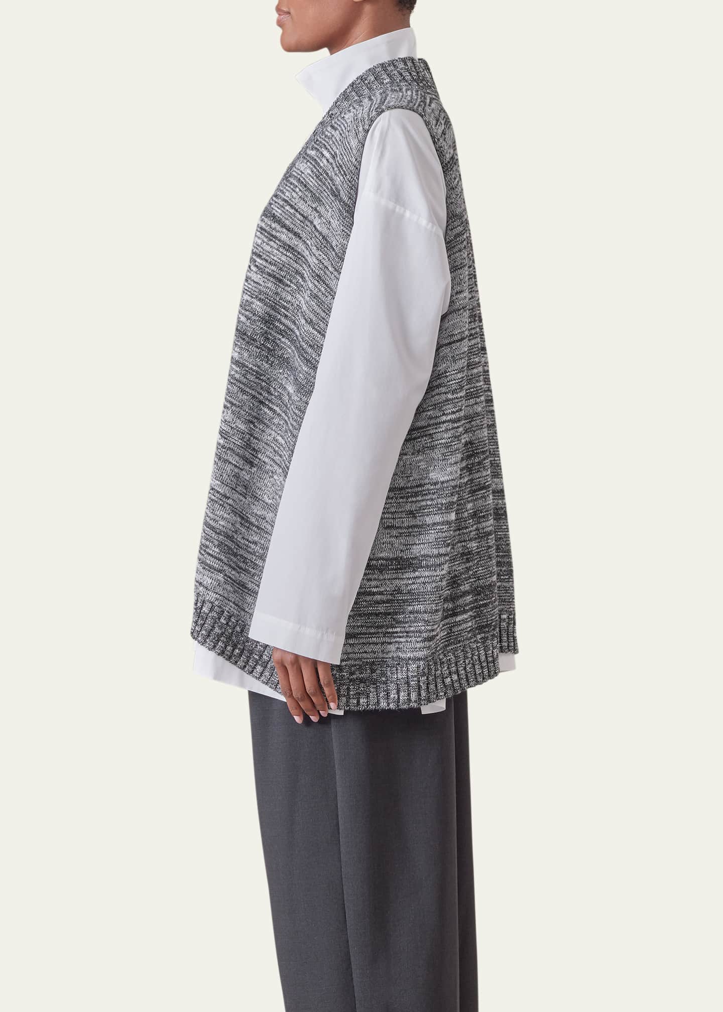 Eskandar A-Line Sleeveless V Sweater (Mid Plus Length) Image 4 of 5