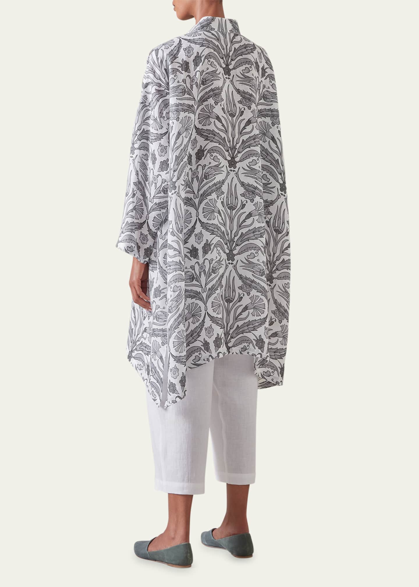 Eskandar Wide A-Line Collarless Shirt with Slits (Very Long) Image 3 of 5
