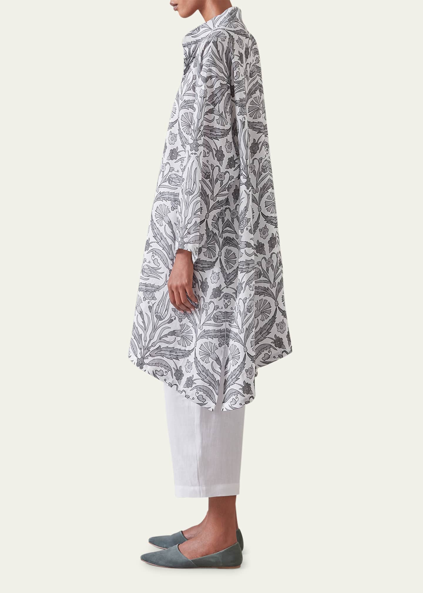 Eskandar Wide A-Line Collarless Shirt with Slits (Very Long) Image 4 of 5
