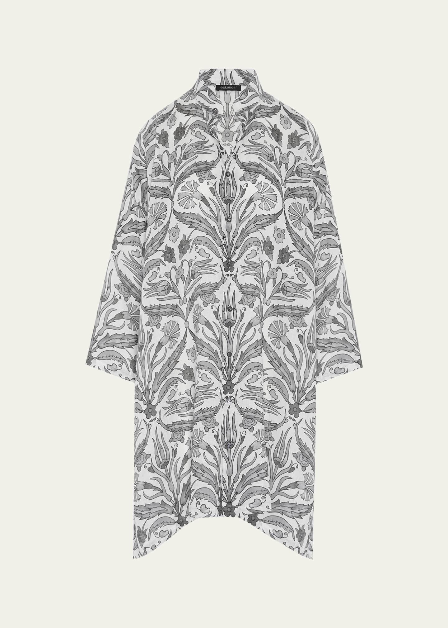 Eskandar Wide A-Line Collarless Shirt with Slits (Very Long) Image 1 of 5