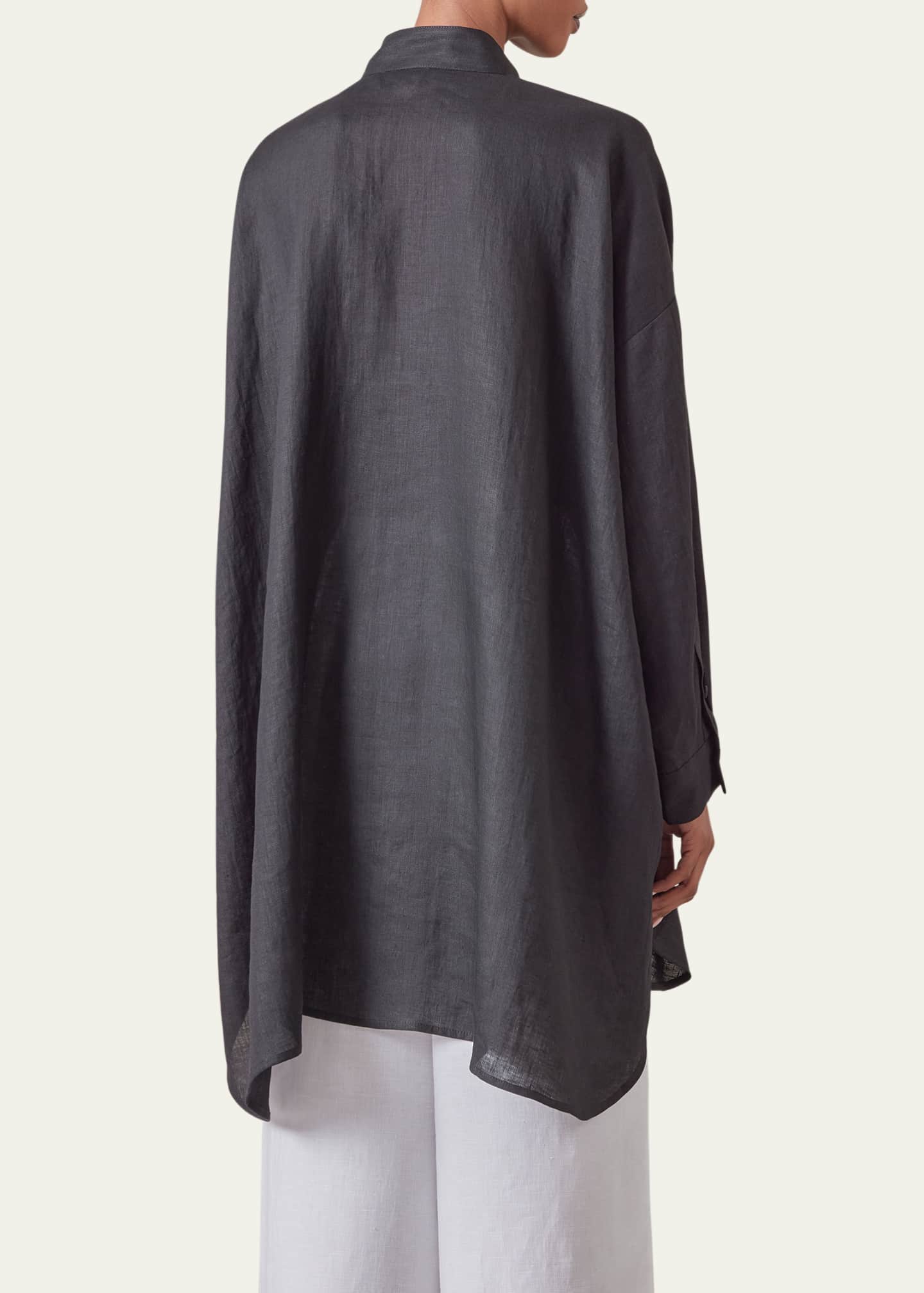 Eskandar Wide A-Line Collarless Shirt with Slits (Long Plus) Image 3 of 4