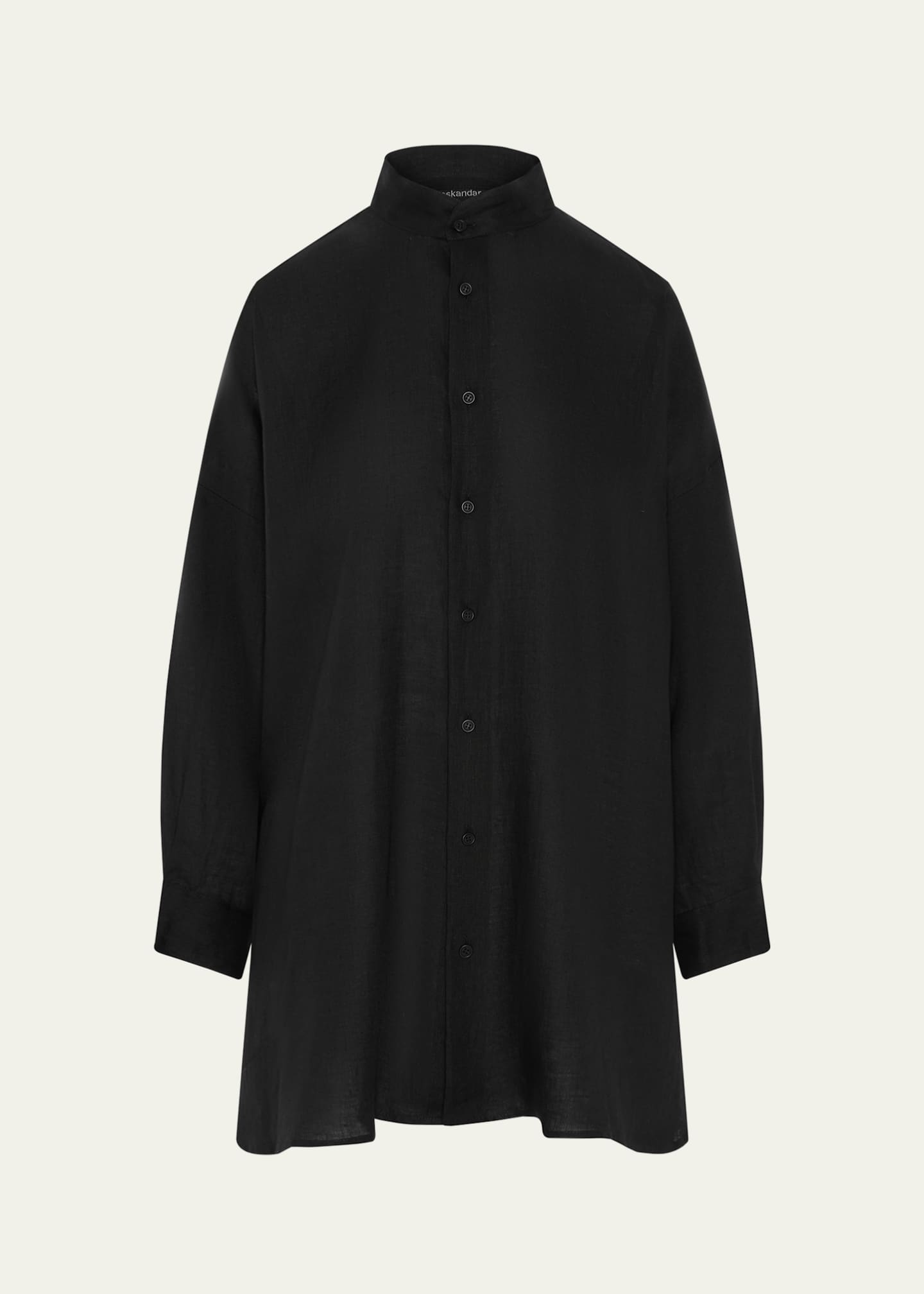 Eskandar Wide A-Line Collarless Shirt with Slits (Long Plus) Image 1 of 4