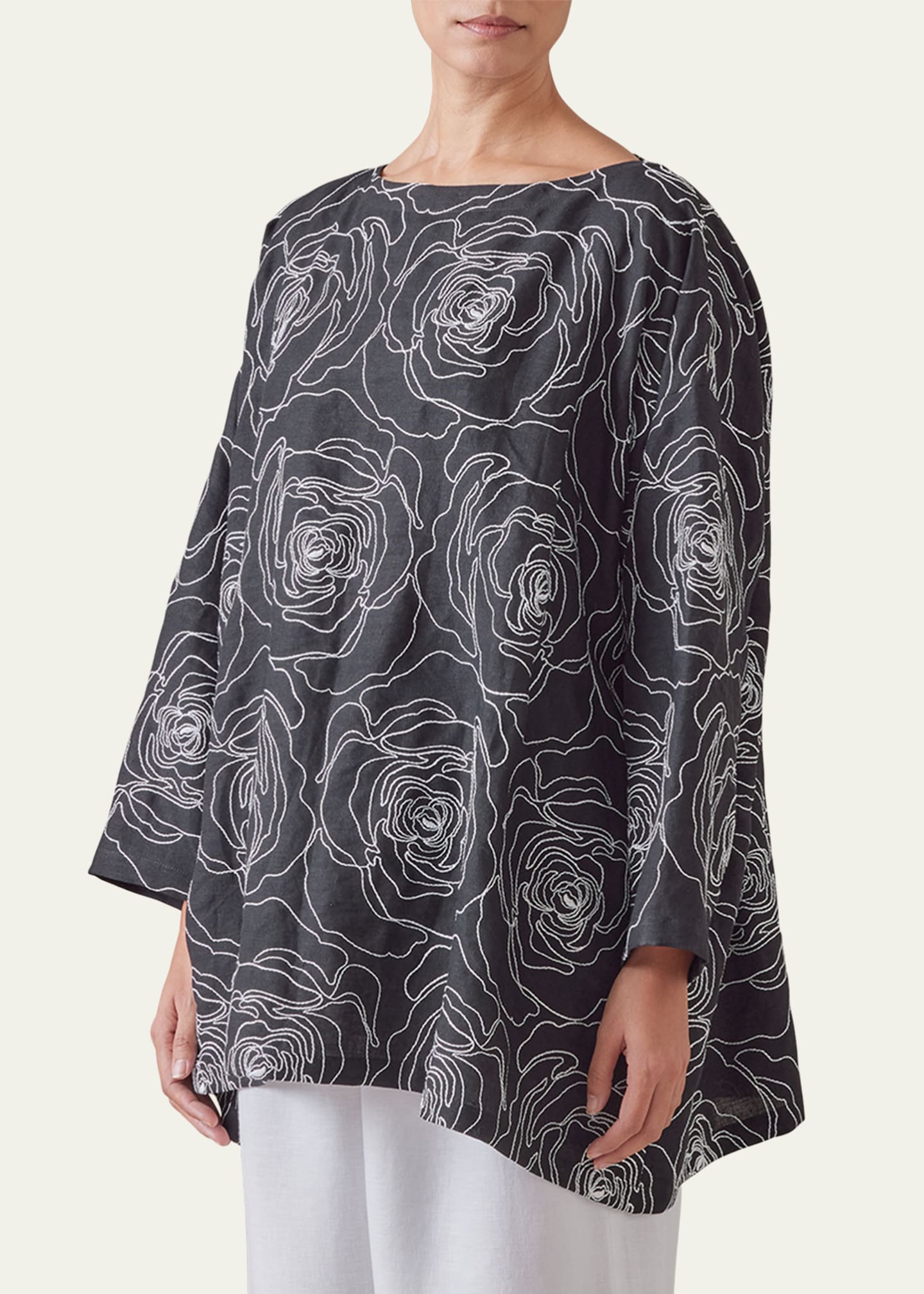 Eskandar Wide A-Line Scoop-Neck Tunic (Long Length) Image 2 of 5
