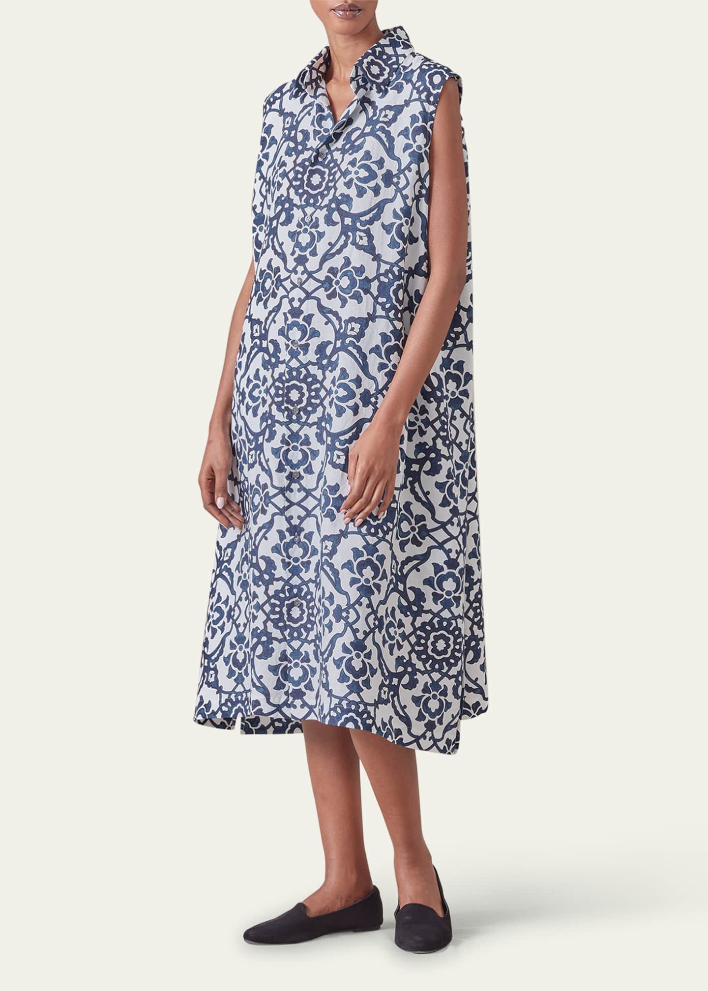 Eskandar Slim A-Line Sleeveless Shirt Dress With Collar Image 2 of 5