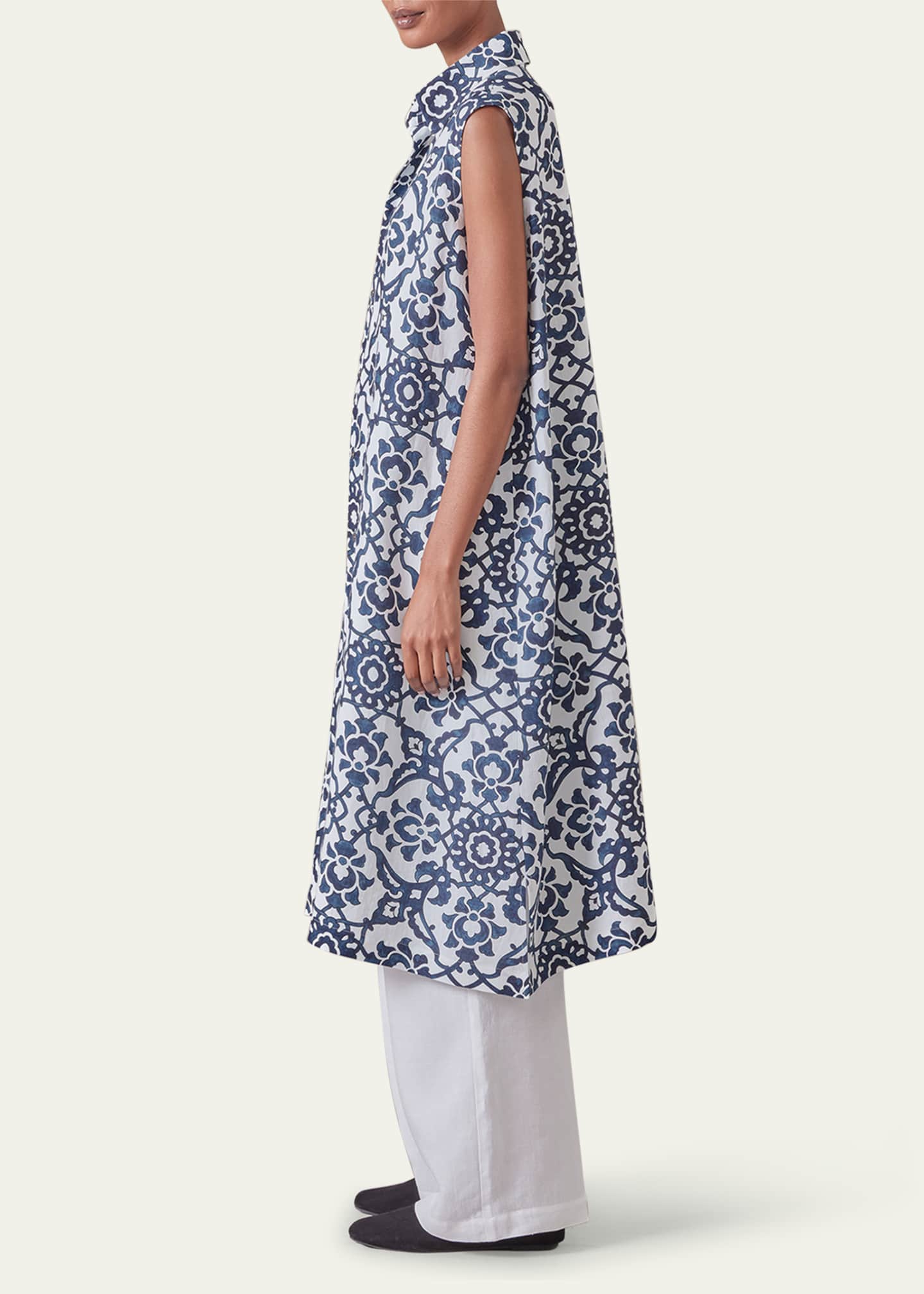 Eskandar Slim A-Line Sleeveless Shirt Dress With Collar Image 4 of 5