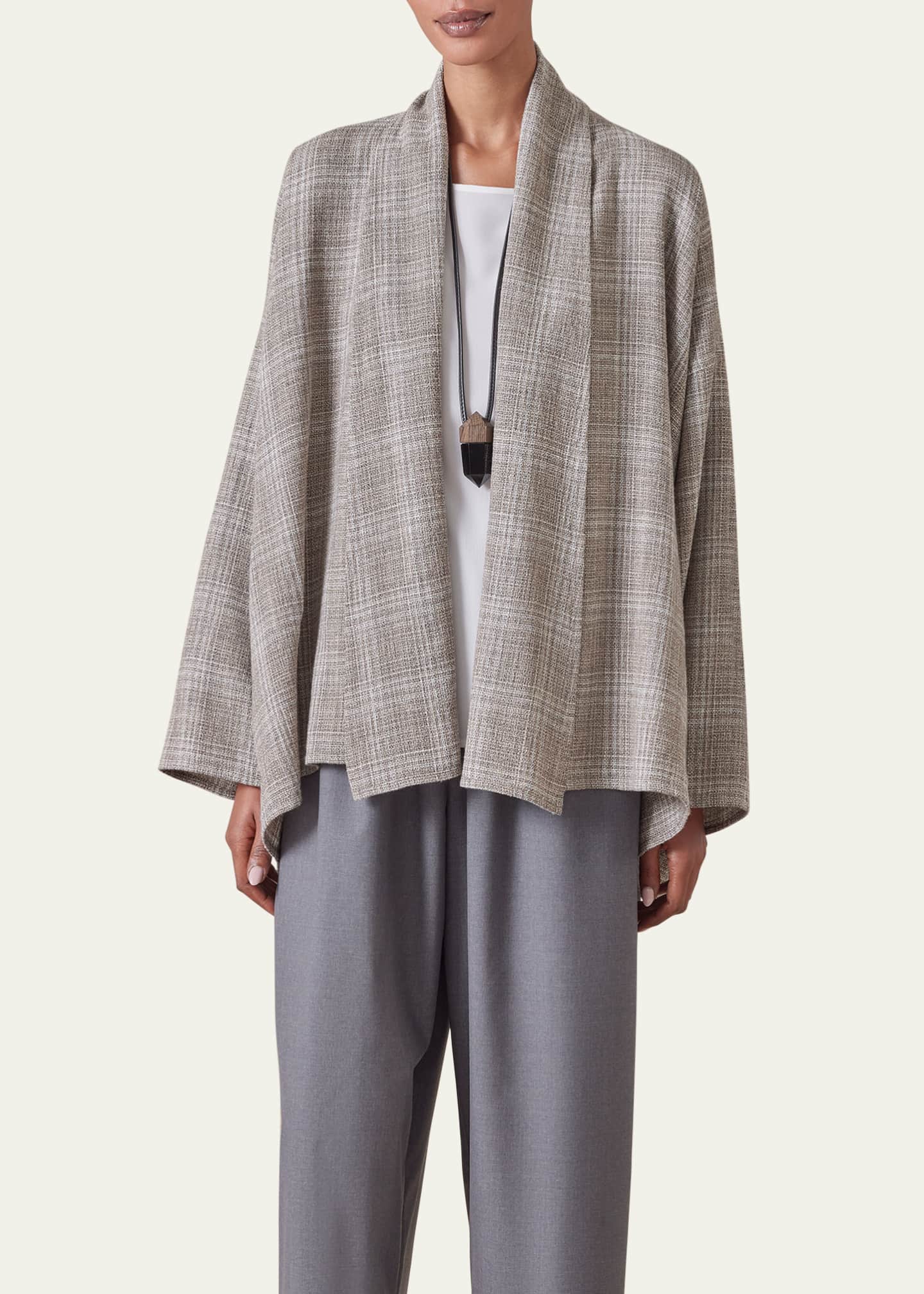 Eskandar Wide A-Line Scrunch Shawl-Collar Jacket (Mid Plus Length) Image 2 of 4