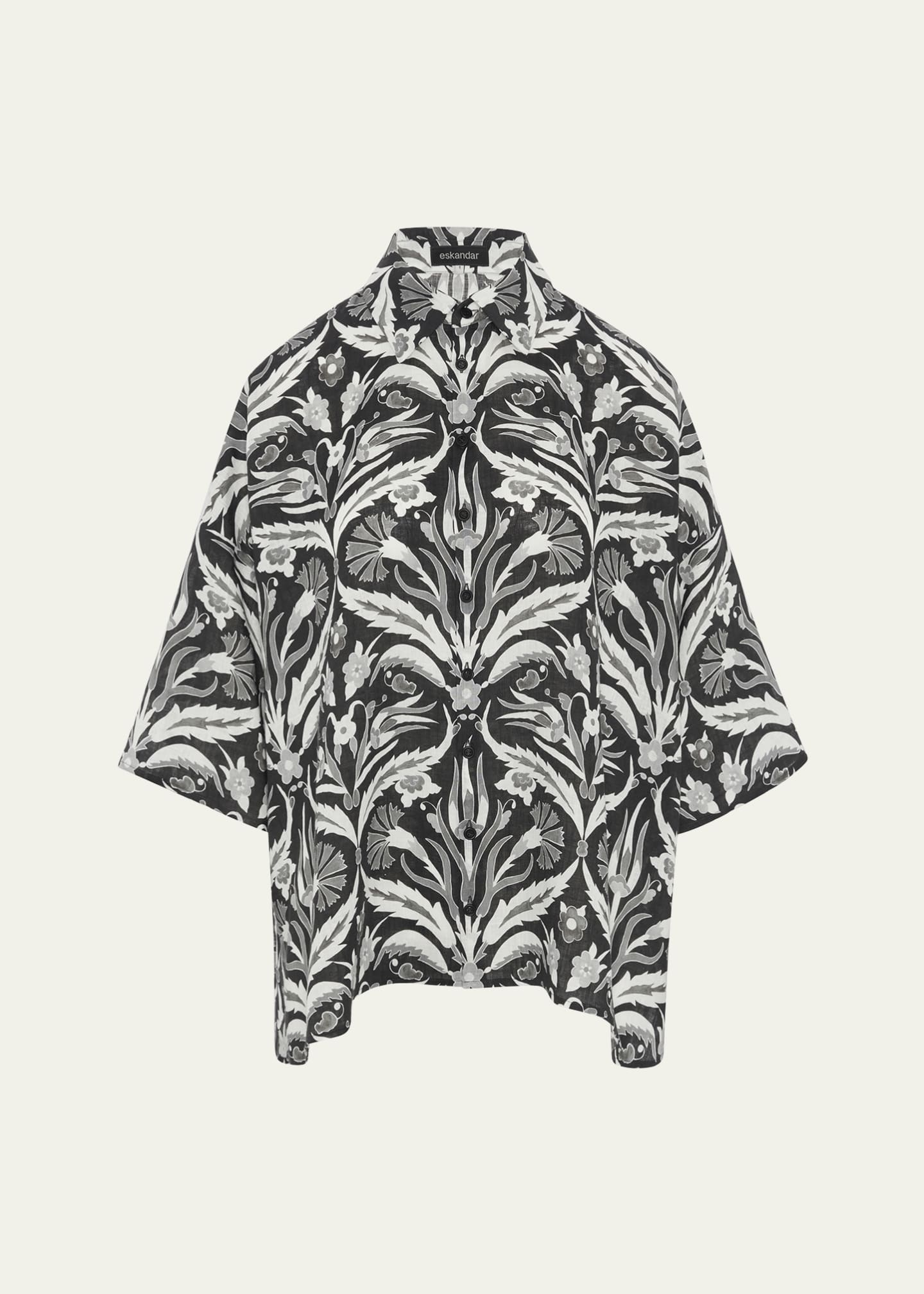 Sloped-Shoulder Wide A-Line Short-Sleeve Shirt With Collar (Mid Plus Length)